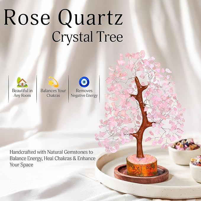YATSKIA Rose Quartz Crystal Tree - Bonsai Tree of Life - Pink Room Decor - Desk Decorations for Women Office - Gemstones and Crystals - Stones and Crystals