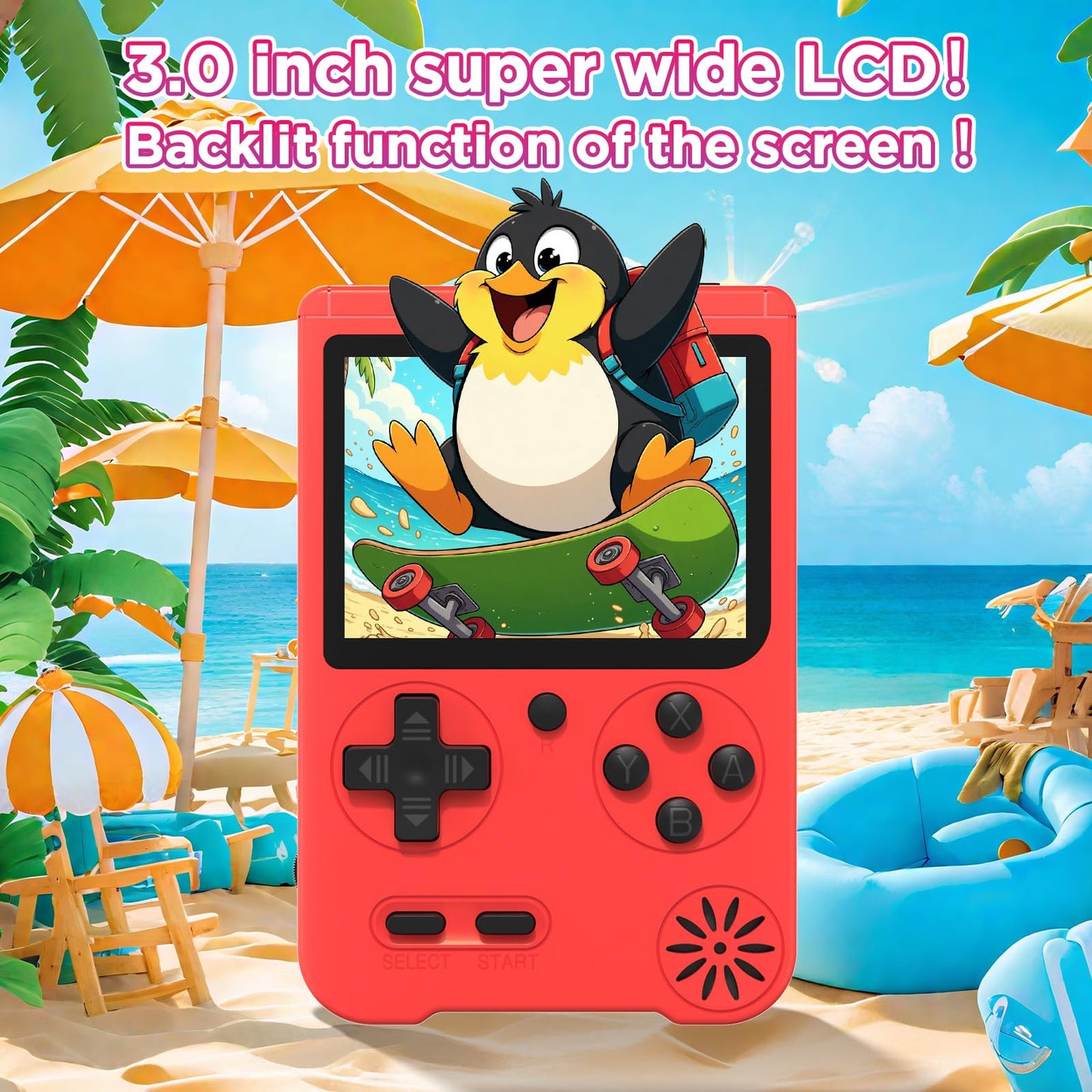 Meliif Handheld Games Console, Built-in 500 Video Games, Portable Video Gaming Player with 3.0 Inch lPS Screen，Rechargeable Portable Electronic Gaming System, Pocket Mini Arcade, Red