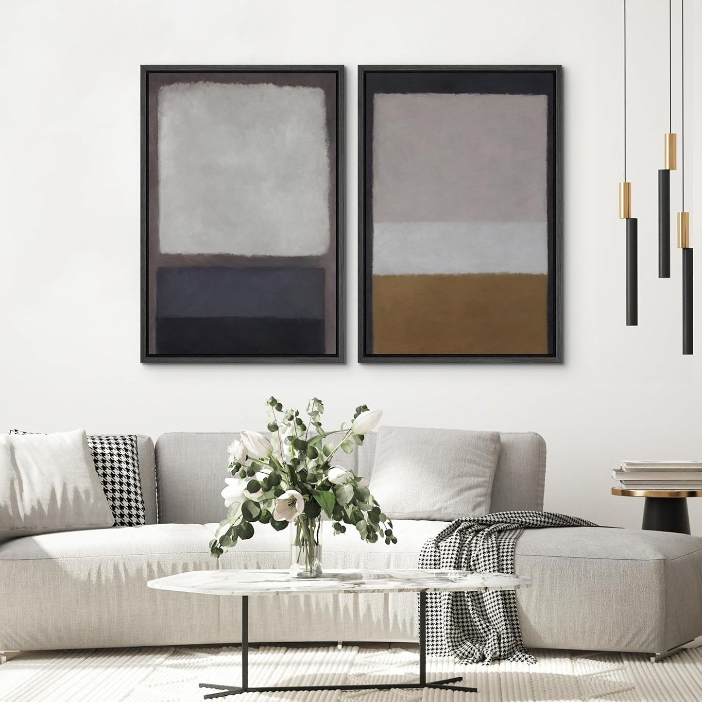 SIGNWIN Framed Canvas Print Wall Art Set Gray Brown Pastel Geometric Color Blocks Abstract Shapes Illustrations Art Contemporary Decorative for Living Room, Bedroom, Office - 16"x24"x2 Black