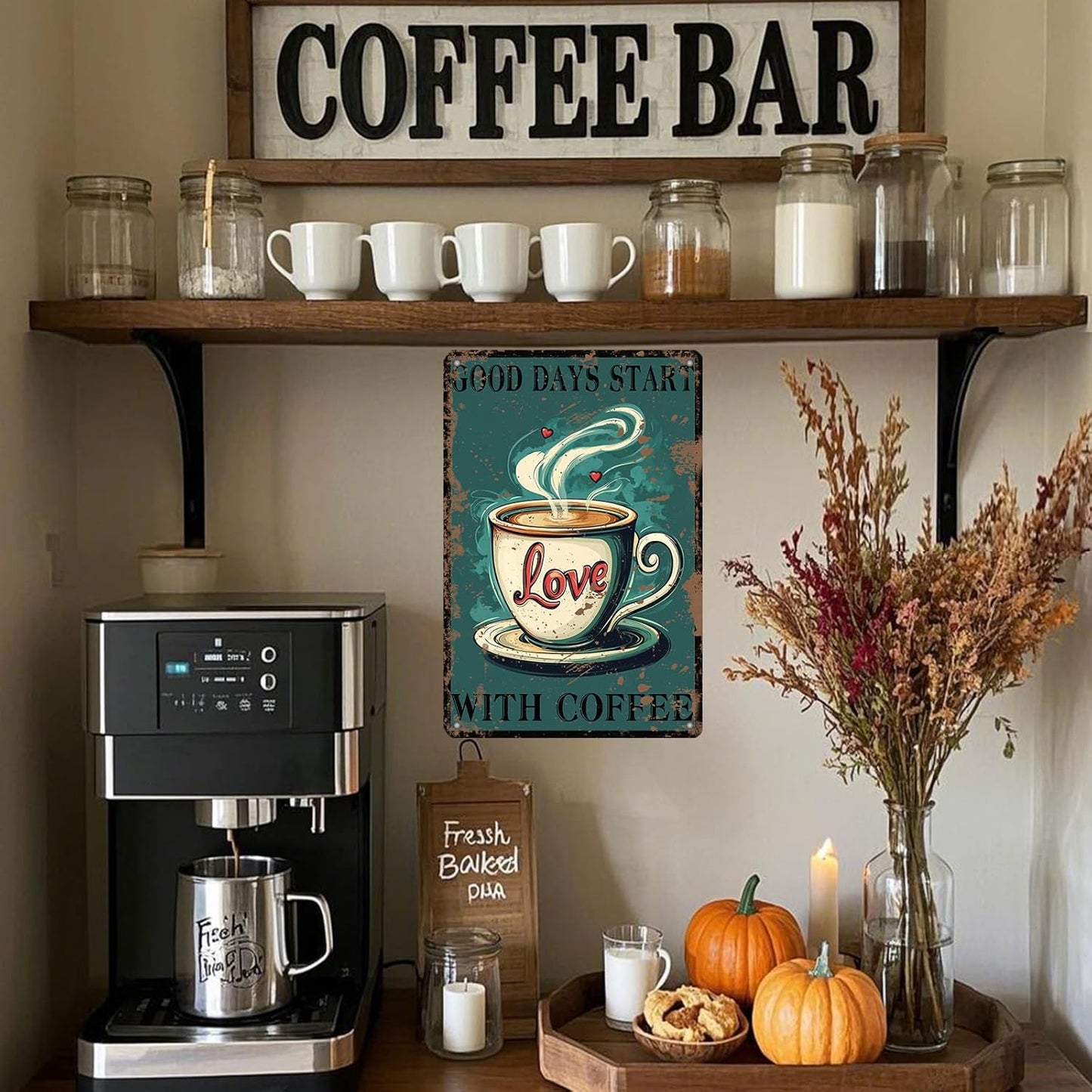 Funny Coffee Metal Tin Signs Good Days Start With Coffee Vintage Wall Decoration Poster For Home Kitchen 12x8 Inch