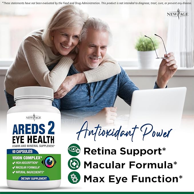 NEW AGE AREDS 2 Eye Vitamins - Lutein, Zeaxanthin, Bilberry, Astaxanthin Mineral Vision Supplement - 60 Count
