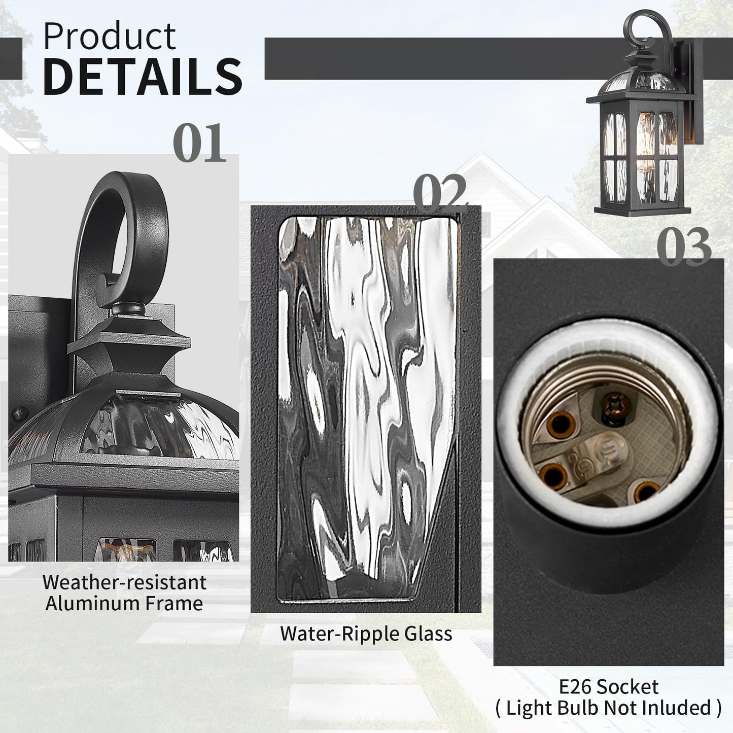 Darkaway Outdoor Wall Light Exterior Light Fixture With Water Ripple Glass  Aluminum Outside Lights Sconces Exterior Lighting For House Porch Patio Doorway Garage