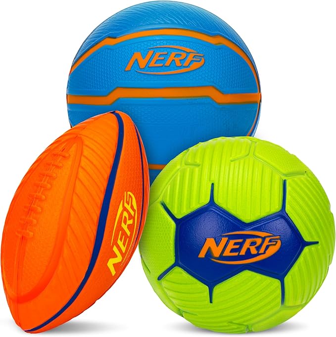 NERF Micro Foam Sports Ball Set - Kids Foam Micro Football, Soccer Ball + Basketball Set Soft Stress Relief Mini Foam Spor...