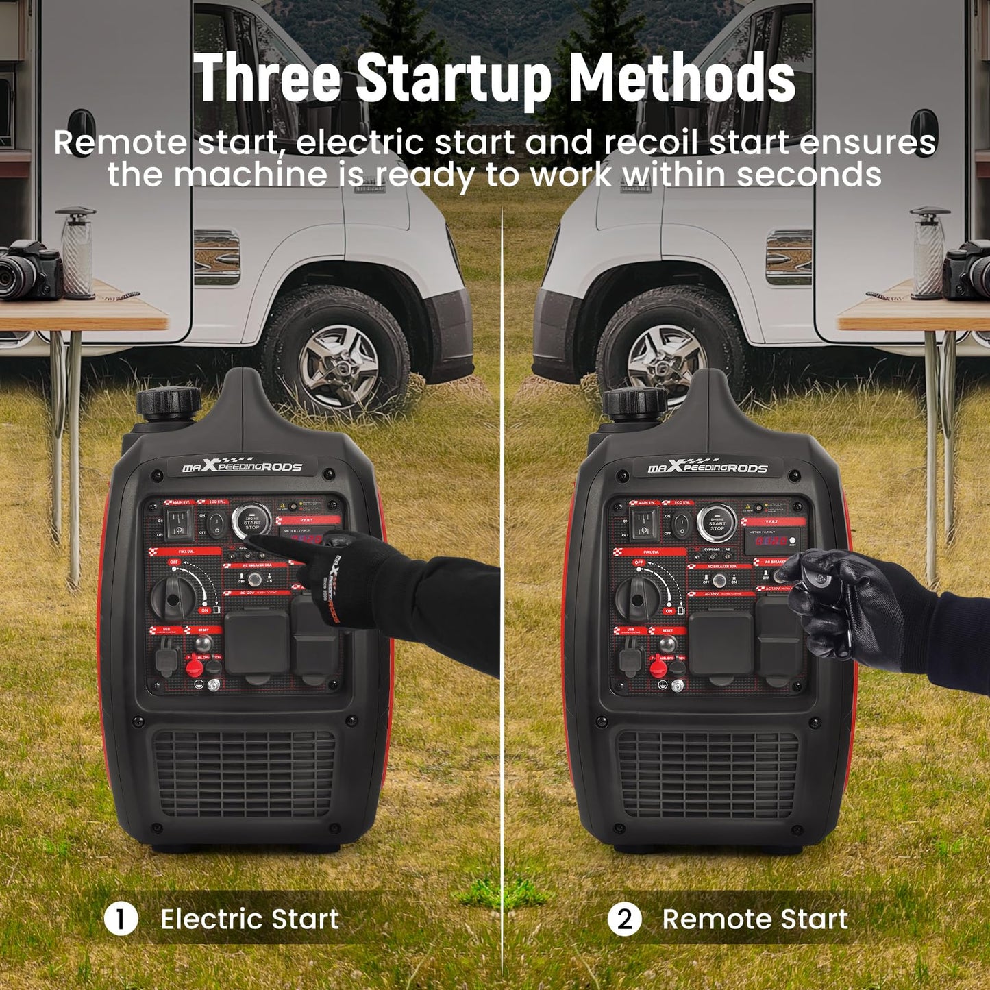 Maxpeedingrods 4800W Gasoline Inverter Generator, Electric Start And Remote Start, Gas Powered Generator For Outdoor Camping, Ho