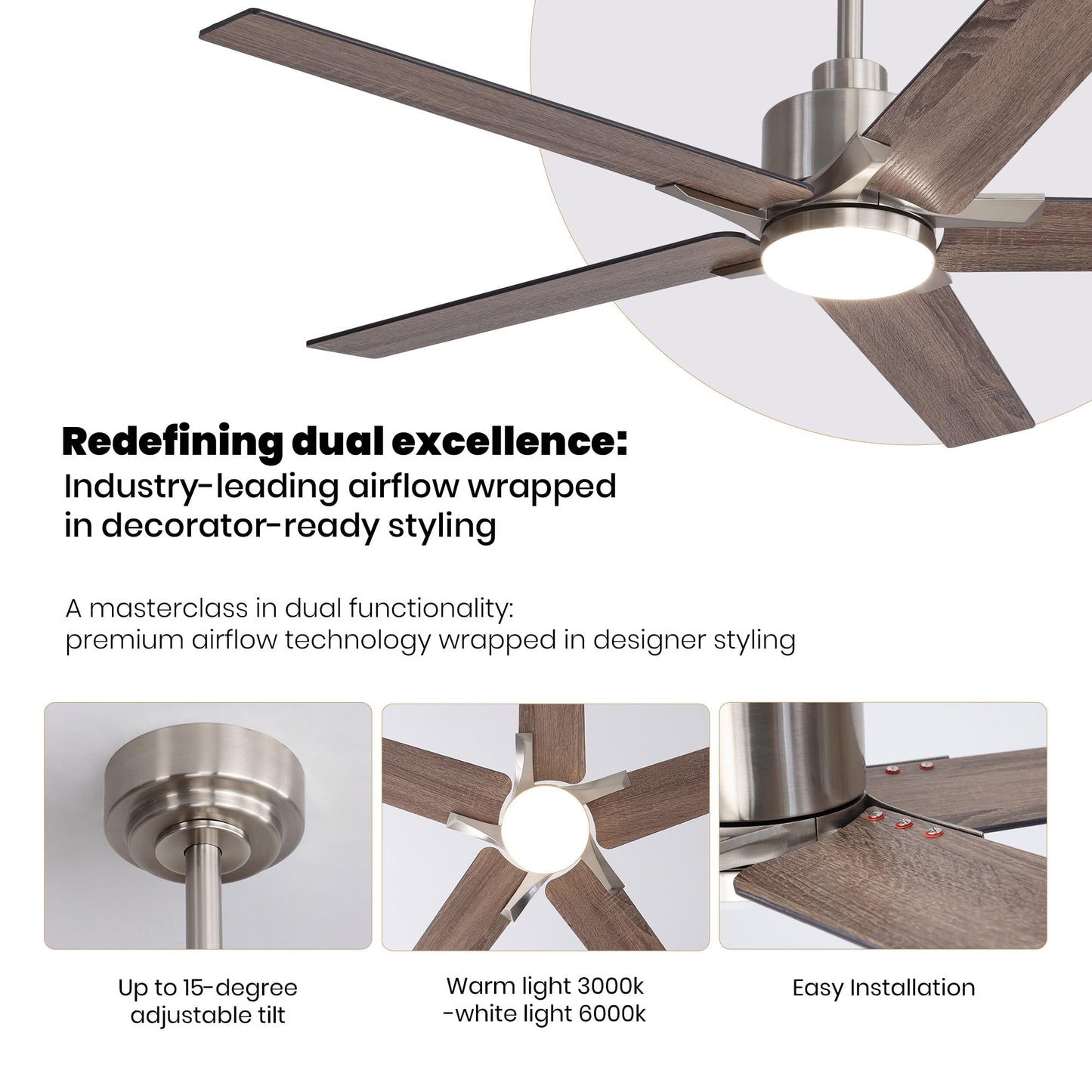 Nuoqiso 52 Inch Ceiling Fan with Lights, Remote Control, Quiet DC Motor, Dimmable LED, Nickel Finish, Model FS-8921-father