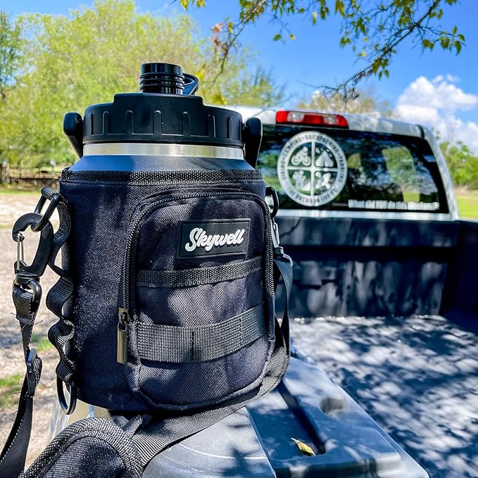 SkyWell Half Gallon Insulated Water Bottle with Handle and Wide Mouth Water Flask Sweat-Proof and Leak-Proof 64 Oz Water Jug for Outdoors, Olive