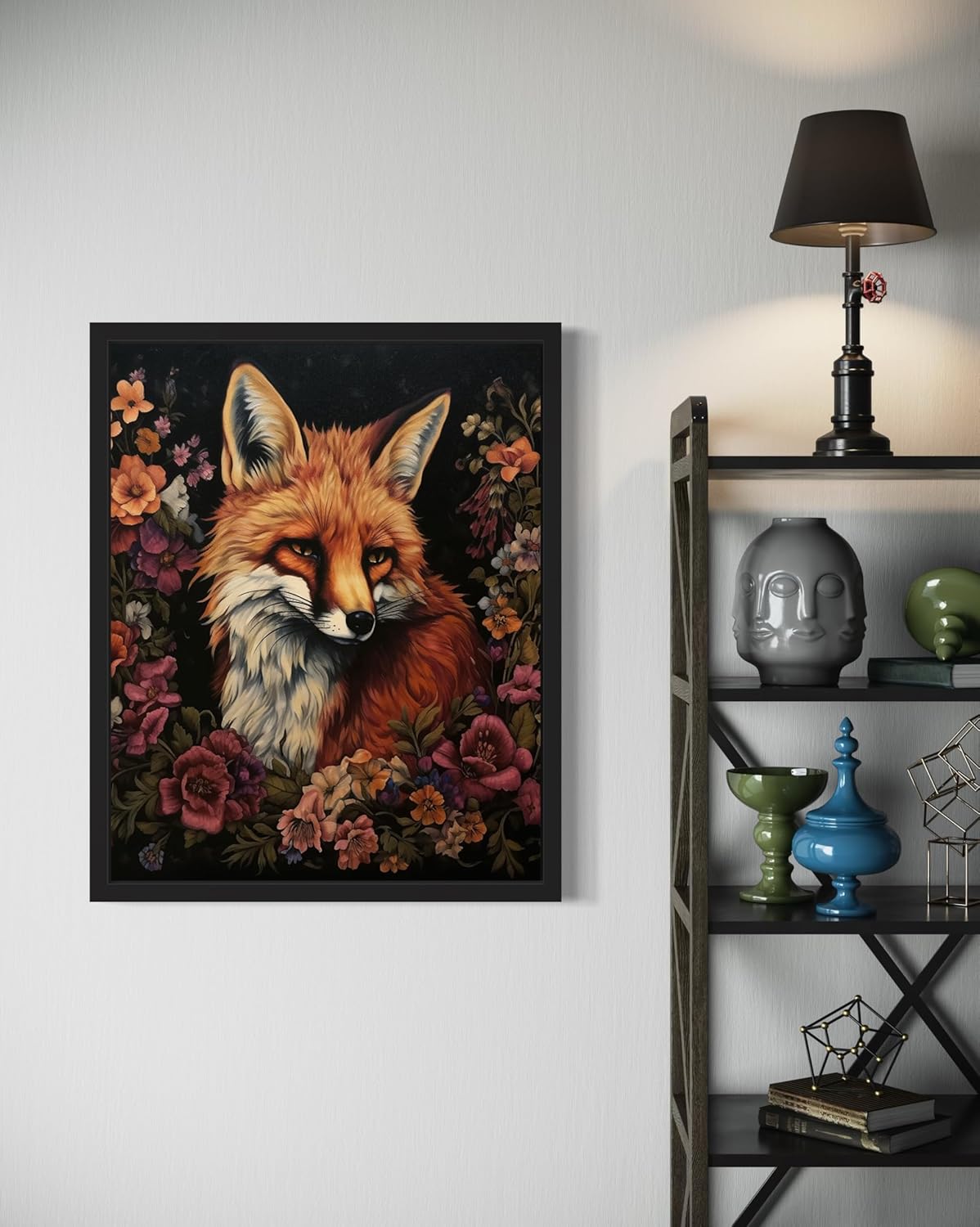 Fox and Flower Poster Art Print, Halloween Scary Vintage Wall Art Academia Spooky Painting Decoration for Horror Prints, Gothic Posters Bedroom Decor 89 (Fox and Flower, 8 x 10 inches, Unframed)
