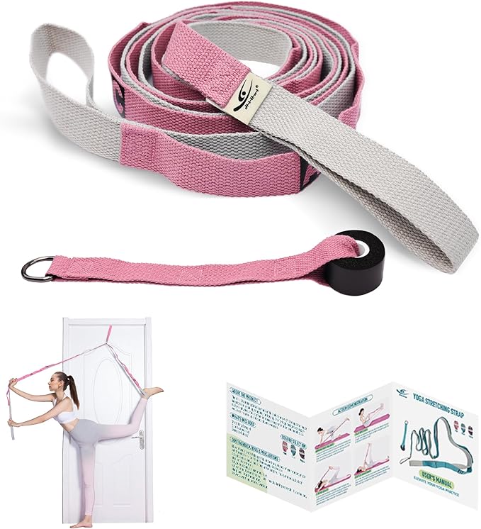 HiRui Stretching Strap Yoga Strap with Door Anchor, 14-Loops Non-Elastic Stretch Straps for Physical Therapy, Pilates, Dan...