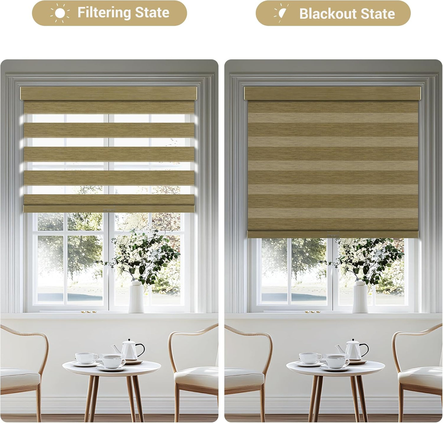 Cordless Zebra Blinds for Windows, Blackout Interior Blinds,Easy to Install,UV Protection,for Offices and Home,Custom Roller Shades, Mousse Light Bown,35" W x 64" H