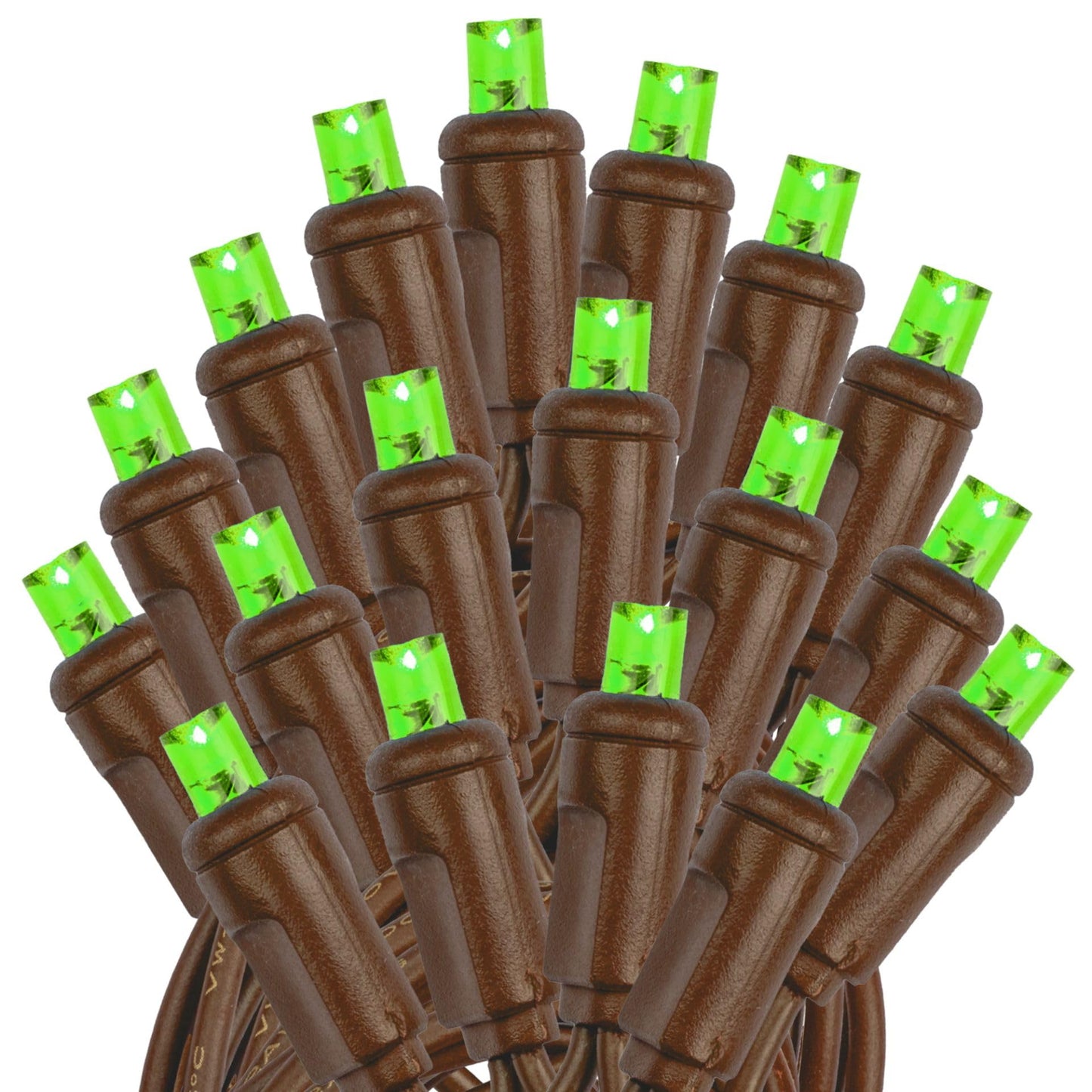 Novelty Lights 50 Led Mini Light Set, 25Ft Brown Wire, Outdoor Christmas Lights, Green, Model Mrd-25B-2
