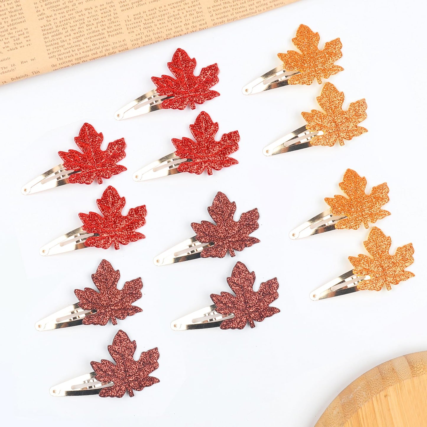 12PCS Fall Maple Leaf Hair Clip Glitter Red Brown Gold Autumn Hair Accessories for Women Thanksgiving Leaves Hair Clip Festive F