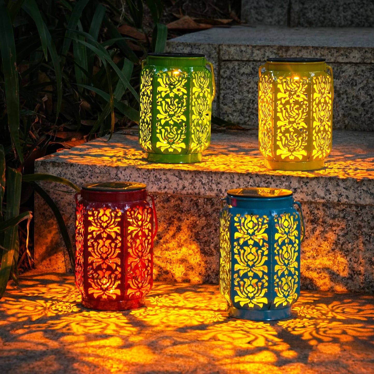 OxyLED 4 Pack Solar Lanterns - IP44 Waterproof, Multicolor LED Hanging Lights for Outdoor Garden, Patio, Yard, Model D80-0559N-30