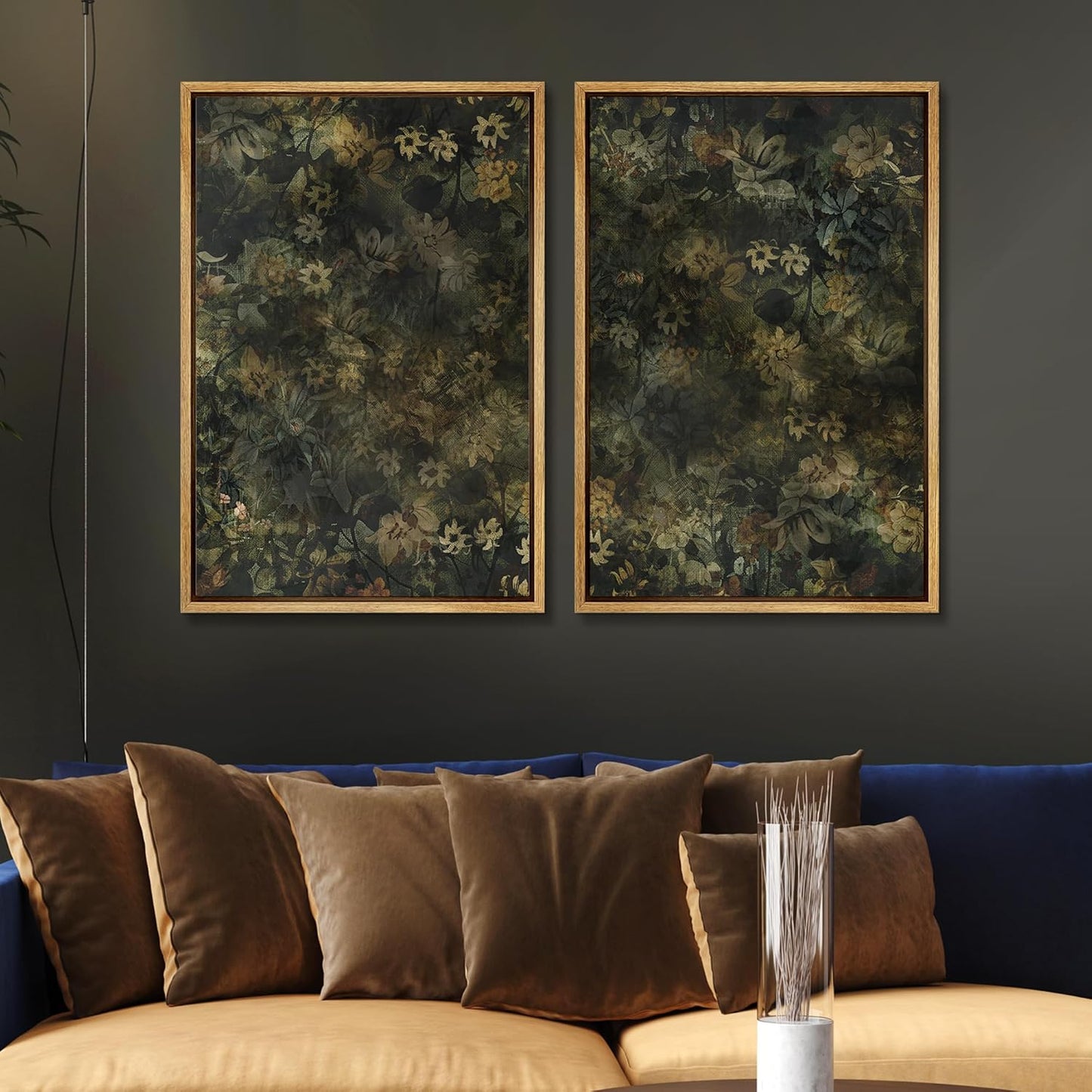 SIGNWIN Framed Canvas Print Wall Art Set Botanical Shadows Dark Floral Illustrations Modern Art Rustic Relax/Calm for Living Room, Bedroom, Office - 16"x24"x2 Natural