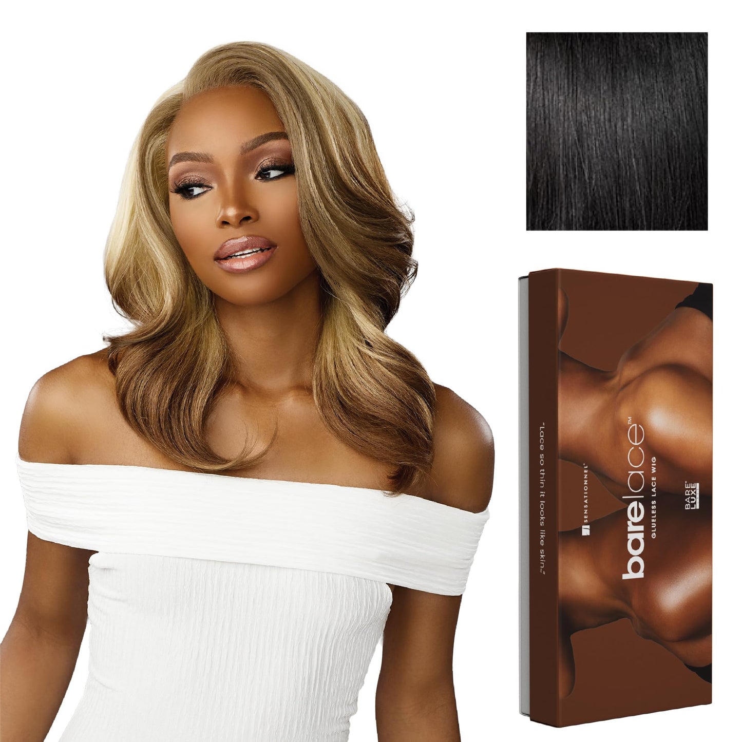Sensationnel Bare lace 13x6 wigs - unit 14 lacefrontal glueless synthetic 180 degree preplucked hairline (1 JETBLACK)
