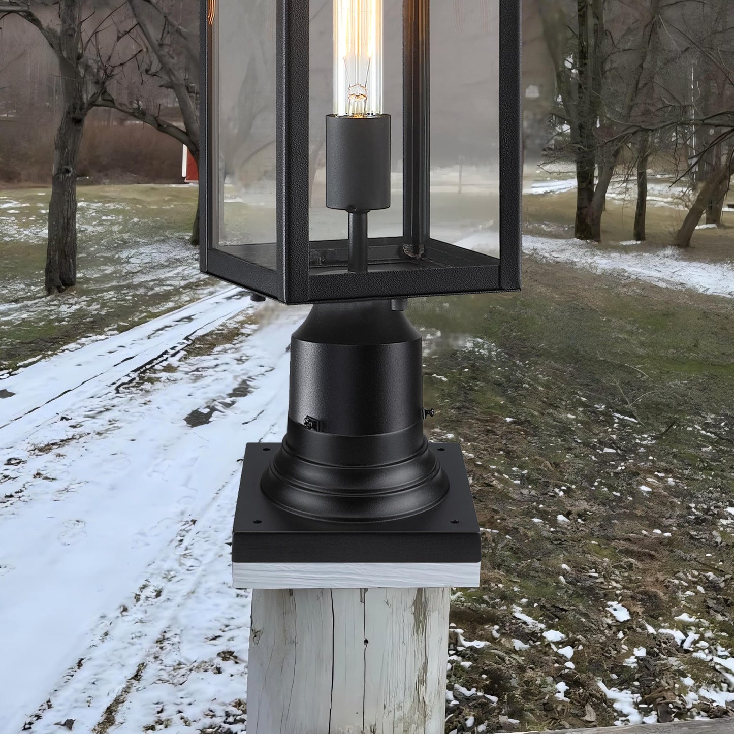 Faymart Lighting 2-Pack Square Anchor Base For Post Mounted Outdoor Lamps Aluminum Alloy Pedestal Mount Base For Stone Walls  Matte Black 6X6 Post Cap Adapter  3 Inch Pole Fitter