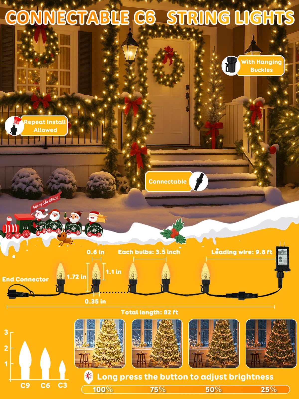 Upgraded 250 Led C6 Connectable Warm White Christmas String Lights  82Ft Waterproof Christmas Twinkle Light Outdoor  Plug In Fairy Lights Indoor With 13 Modes & Timer For Christmas Tree Decorations