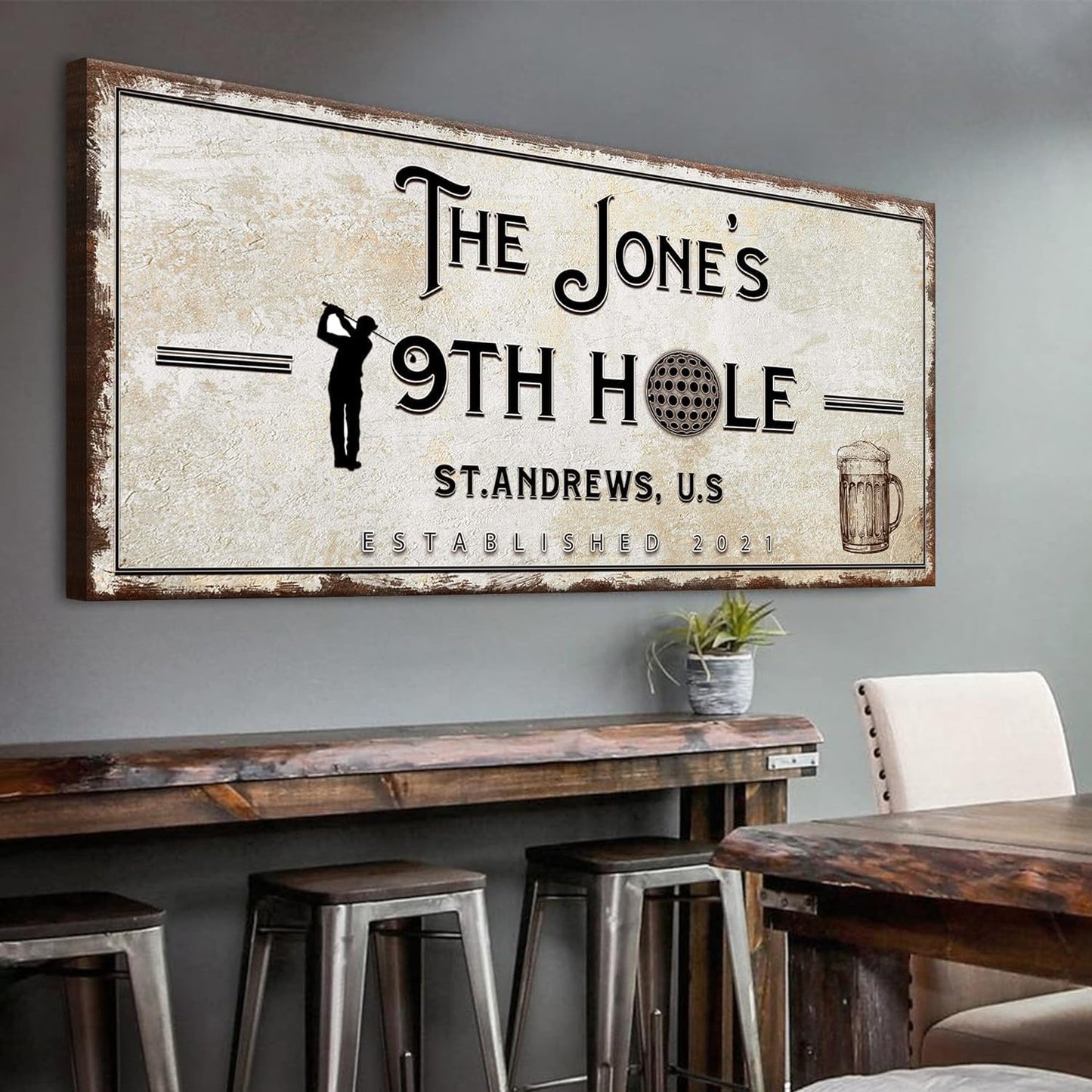 TAILORED CANVASES Golf Art Decor - Personalized Vintage Golf Wall Art Sign for Man Cave, Bedroom, Basement, Home Bar and Custom Gift for Husband, Dad, Wedding & Anniversary - 19th Hole Sign, 48"x24"