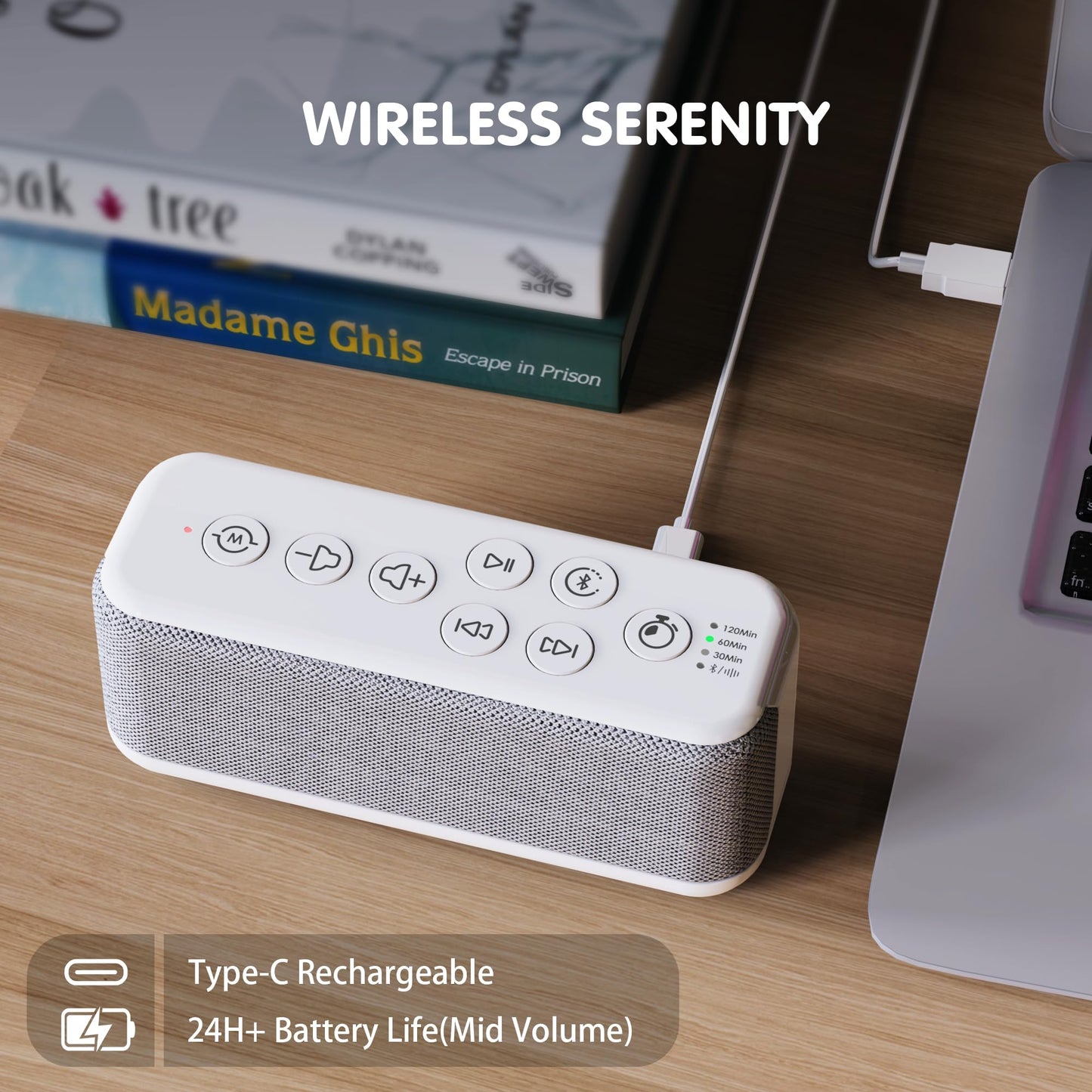OnLyee White Noise Sound Machine with Bluetooth Speaker, 15 Soothing Sounds, Office Privacy & Noise Canceling, 3000mAh Rechargeable Battery, Auto-Off Timer & 8-Level Volume– Ideal for Baby