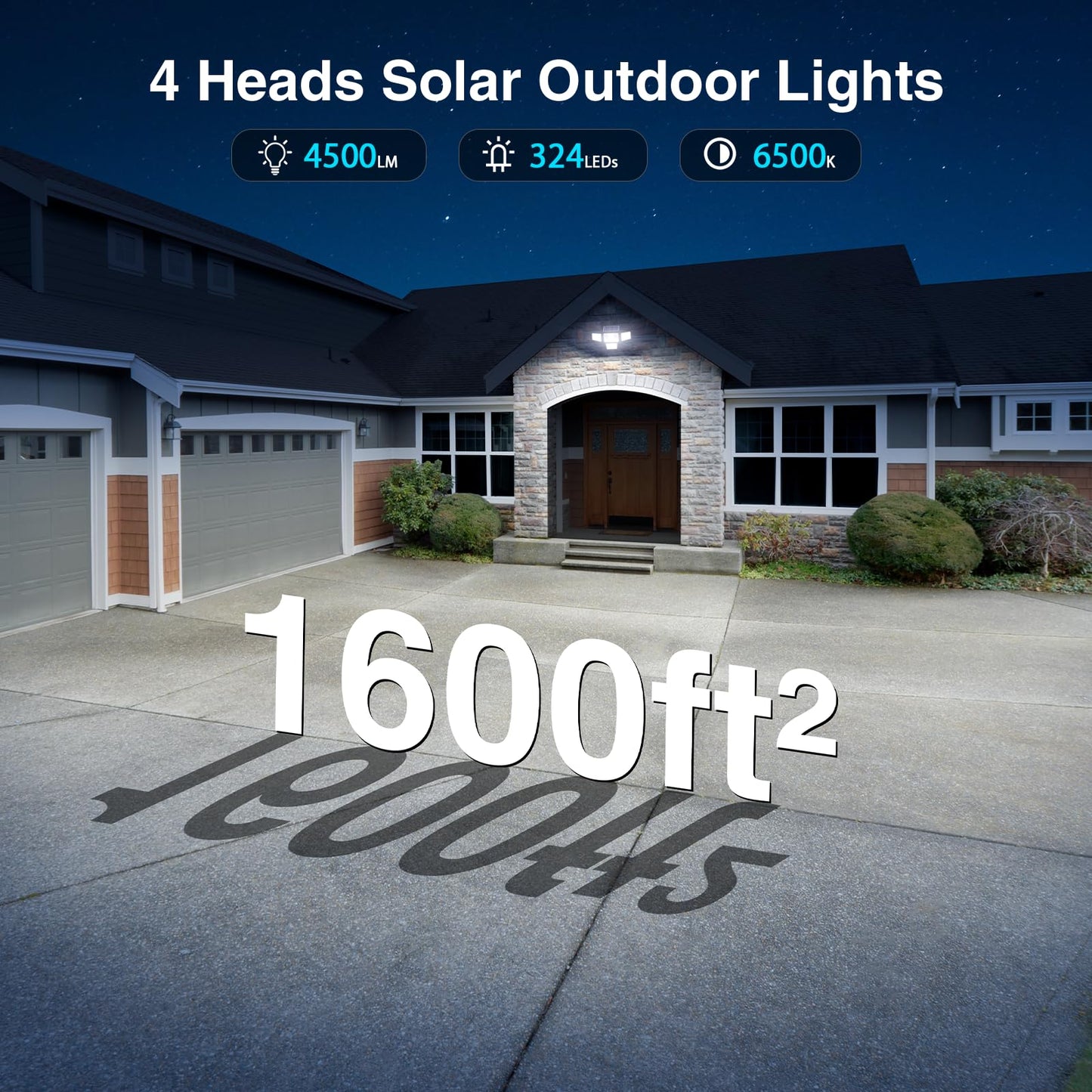 SZPOWER Solar Flood Lights Outdoor, 4500LM, 254 LED, 4 Heads, Motion Sensor, Remote Control, Black, Model SZC05AS4-TY, 2 Pack