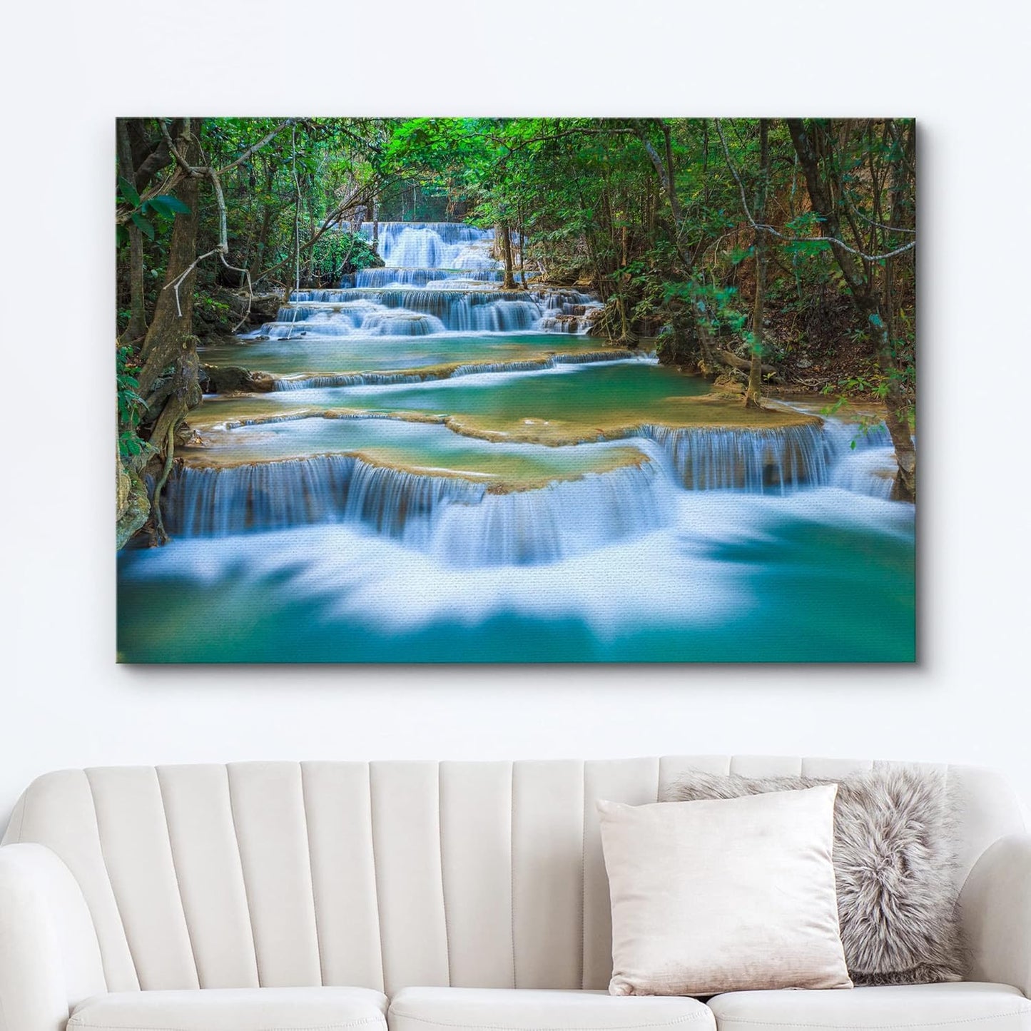 wall26 Canvas Print Wall Art Cascading Forest Waterfall Landscape Nature Wilderness Photography Modern Art Rustic Scenic Colorful Multicolor for Living Room, Bedroom, Office - 24"x36"
