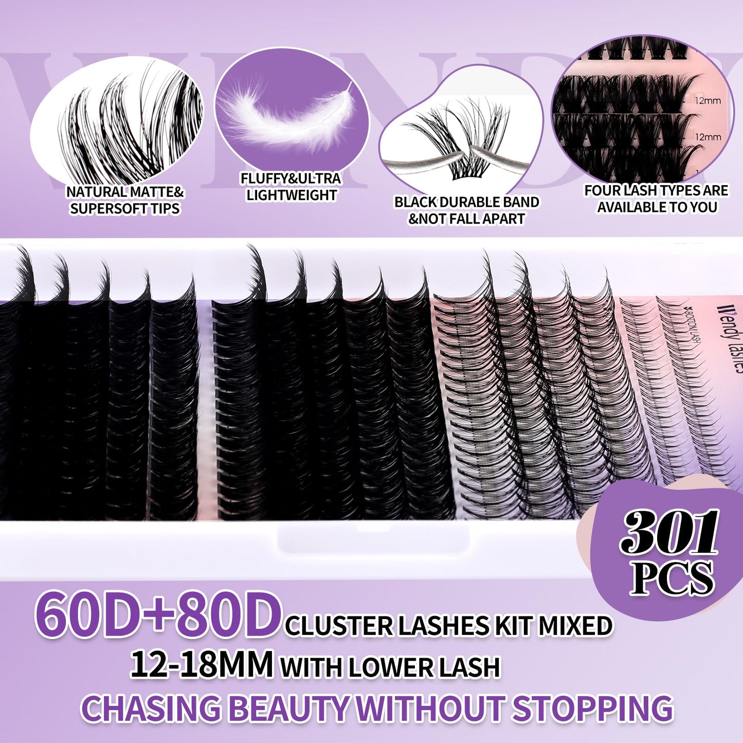 DIY Natural Lash Clusters Kit,Individual False Eyelashes Wispy Cluster Eyelash Extensions 12-18mm Mixed D/3D Curl Eyelash Cluste