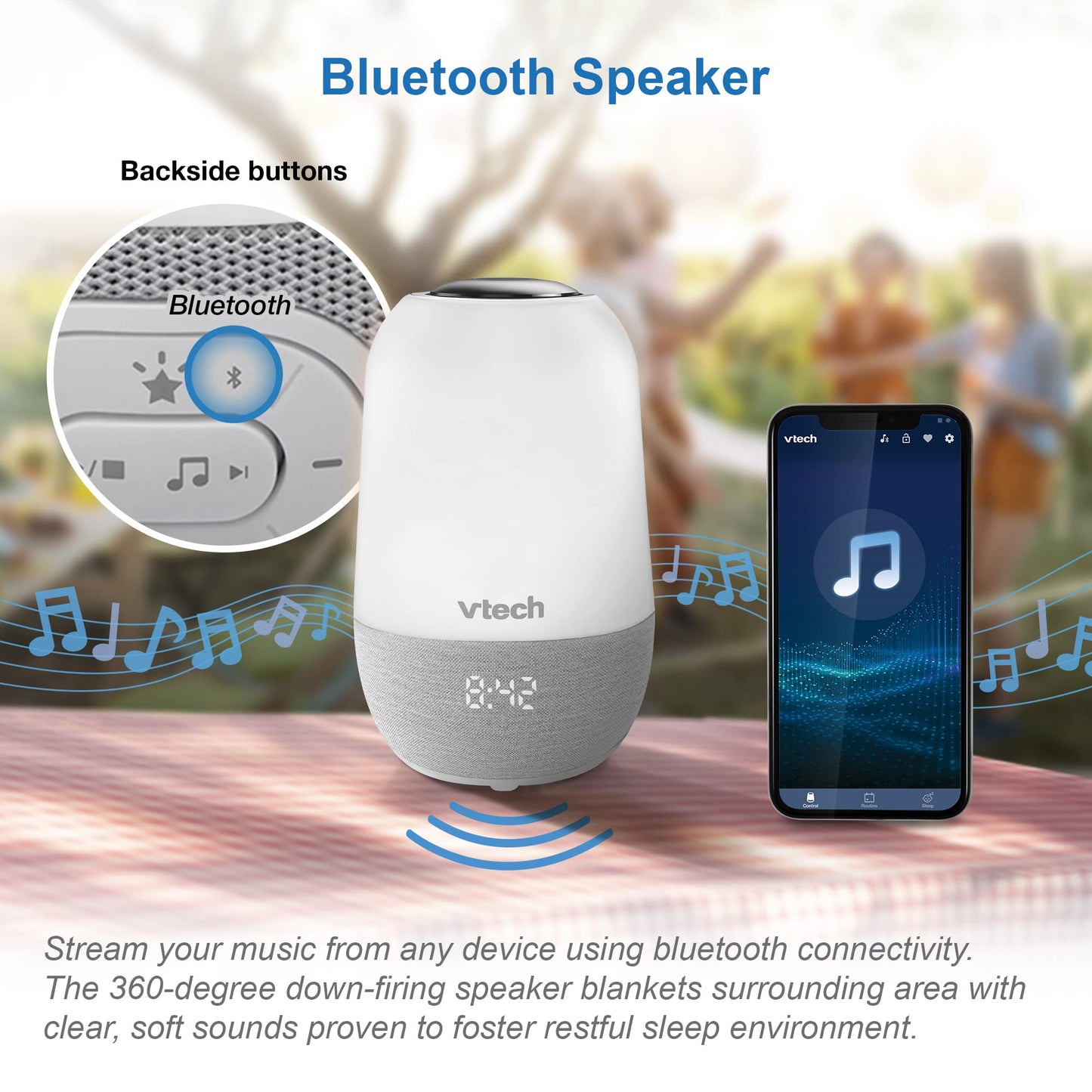 VTech BC8313 V-Hush Soothing Sleep Trainer with 200+ Stories, Lullabies, Sounds & Expert Sleep Program - Rechargeable Portable Bluetooth Speaker, Multi-Color Night Light, Glow-on-Ceiling Projector