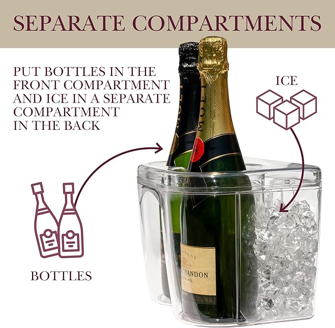 Ice Chilled Wine Bottle Server - 750ml Champagne & Wine Bottle Chiller | Elegant Shatter Resistant Cooler Bucket for Parties, Kitchens, Bars and Outdoors | Keeps Pre-Chilled Bottles Cooler Longer