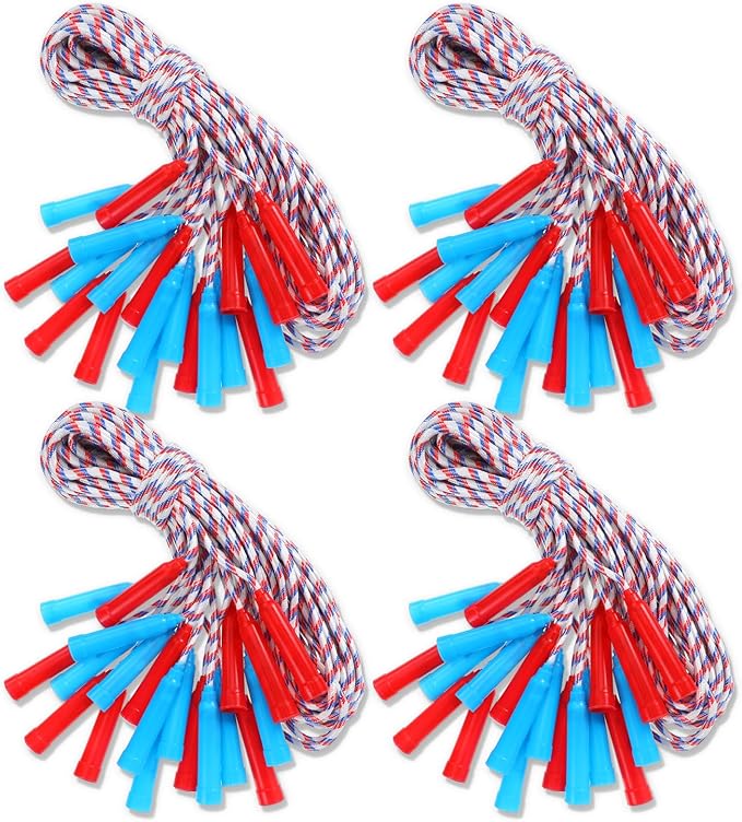 Honoson 50 Pcs Rainbow Jump Rope Bulk Gift for Kids 7.8ft Nylon Stripe Ropes with Handle Adjustable Colorful Party Favor C...