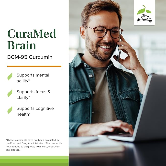 Terry Naturally CuraMed Brain - 60 Softgels - with BCM-95 Curcumin, Vitamin D3, Rosemary & Sage - Non-GMO, Gluten Free - 30 Servings