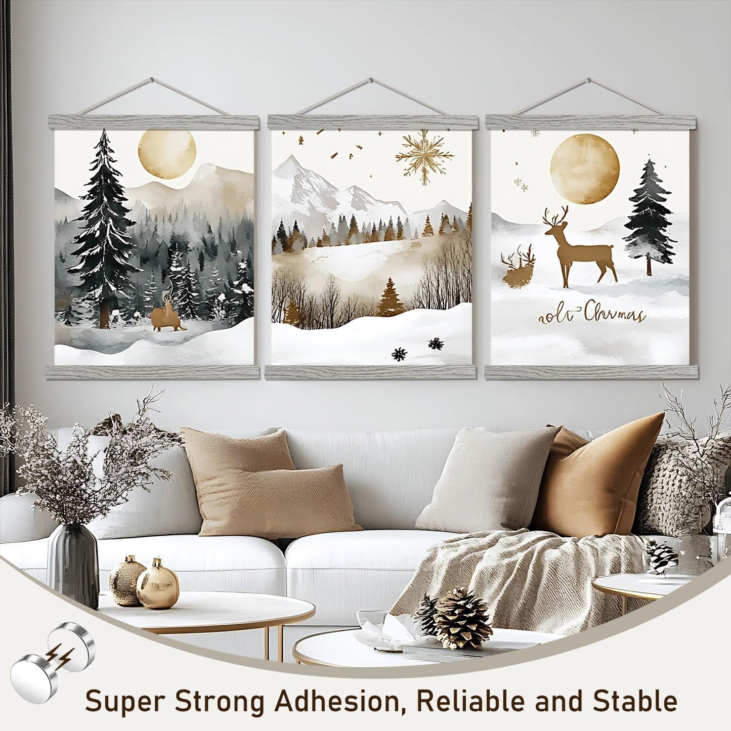 Artmag Magnetic Poster Hanger Frame, 26x38 26x37 26x20 Light Wood Wooden Magnet Canvas Artwork Print Poster Hangers Frames Hanging Kit (Grey, 26")