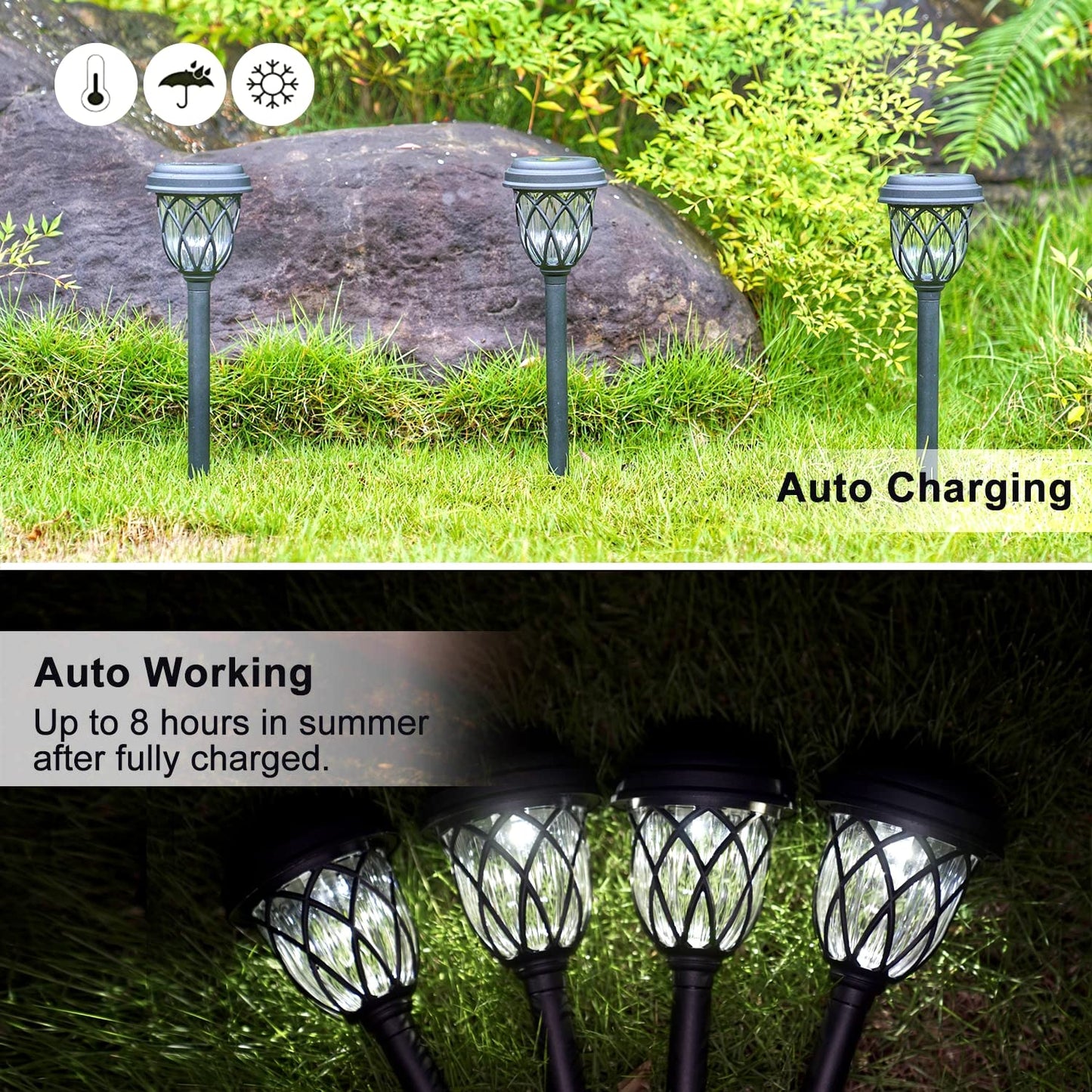 Excmark 10 Pack Solar Lights - Outdoor Garden Pathway Lights, Cool White, Plastic For Walkways, Sidewalks, And Driveways