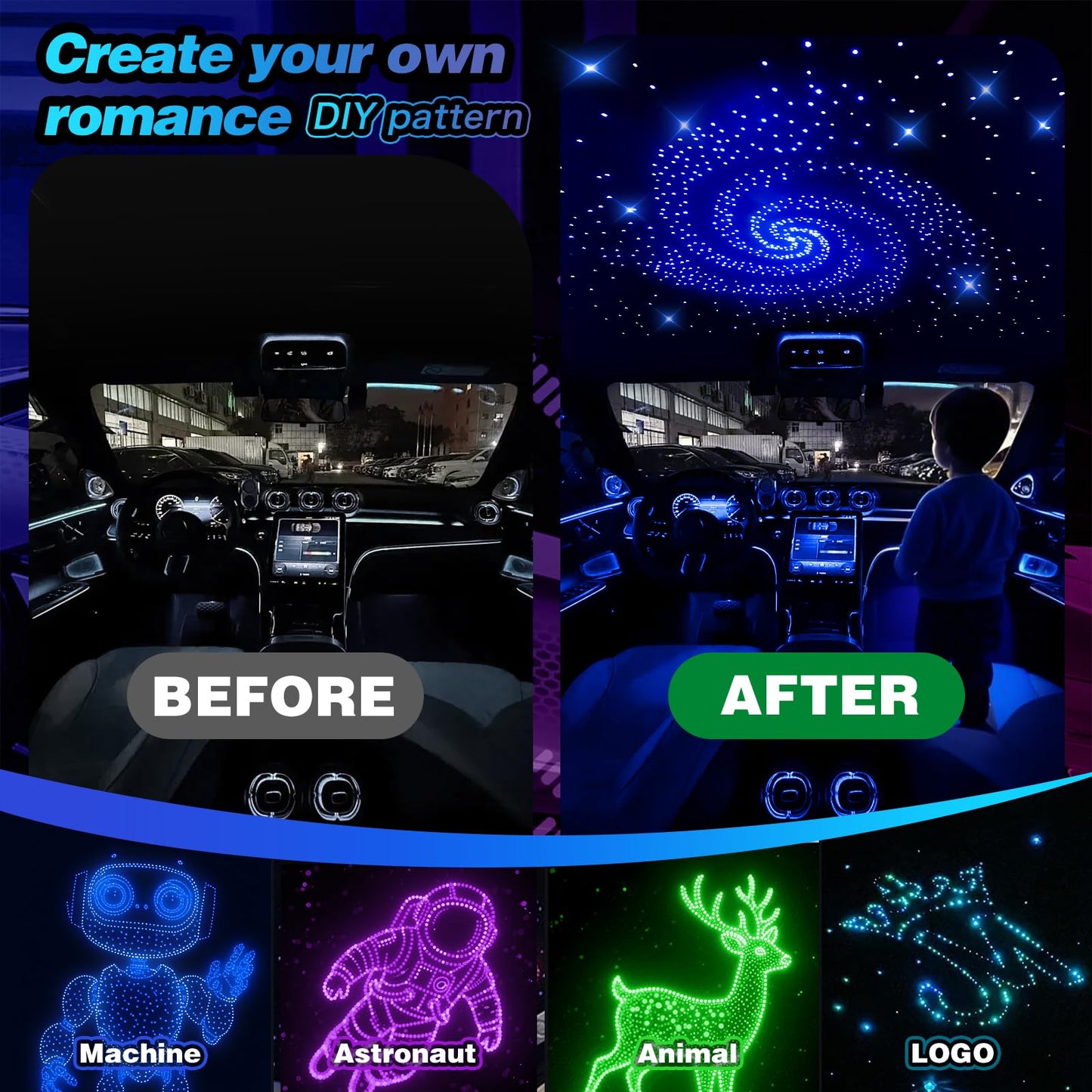 VASTFIRE Starlight Headliner Kit - 300pcs Fiber Optic Star Lights, 16W RGBW, Twinkle & Music Sync, Silver, Model: Starlight Kit