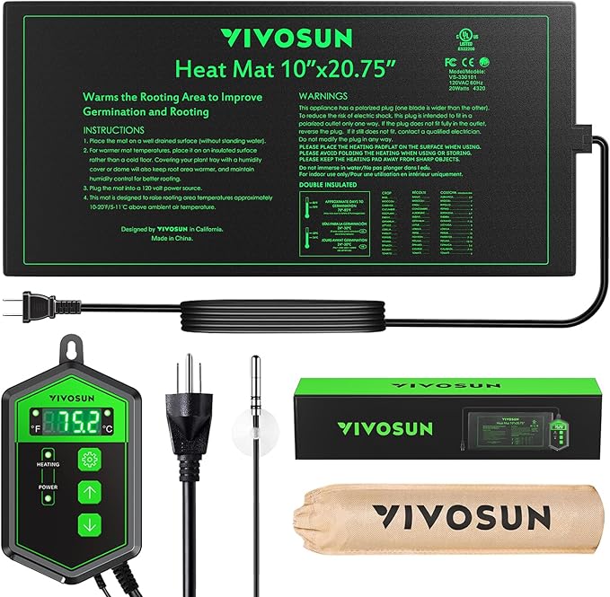 VIVOSUN 10"x 20.75" Seedling Heat Mat and Digital Thermostat Combo Set, UL & MET-Certified Warm Hydroponic Heating Pad for...
