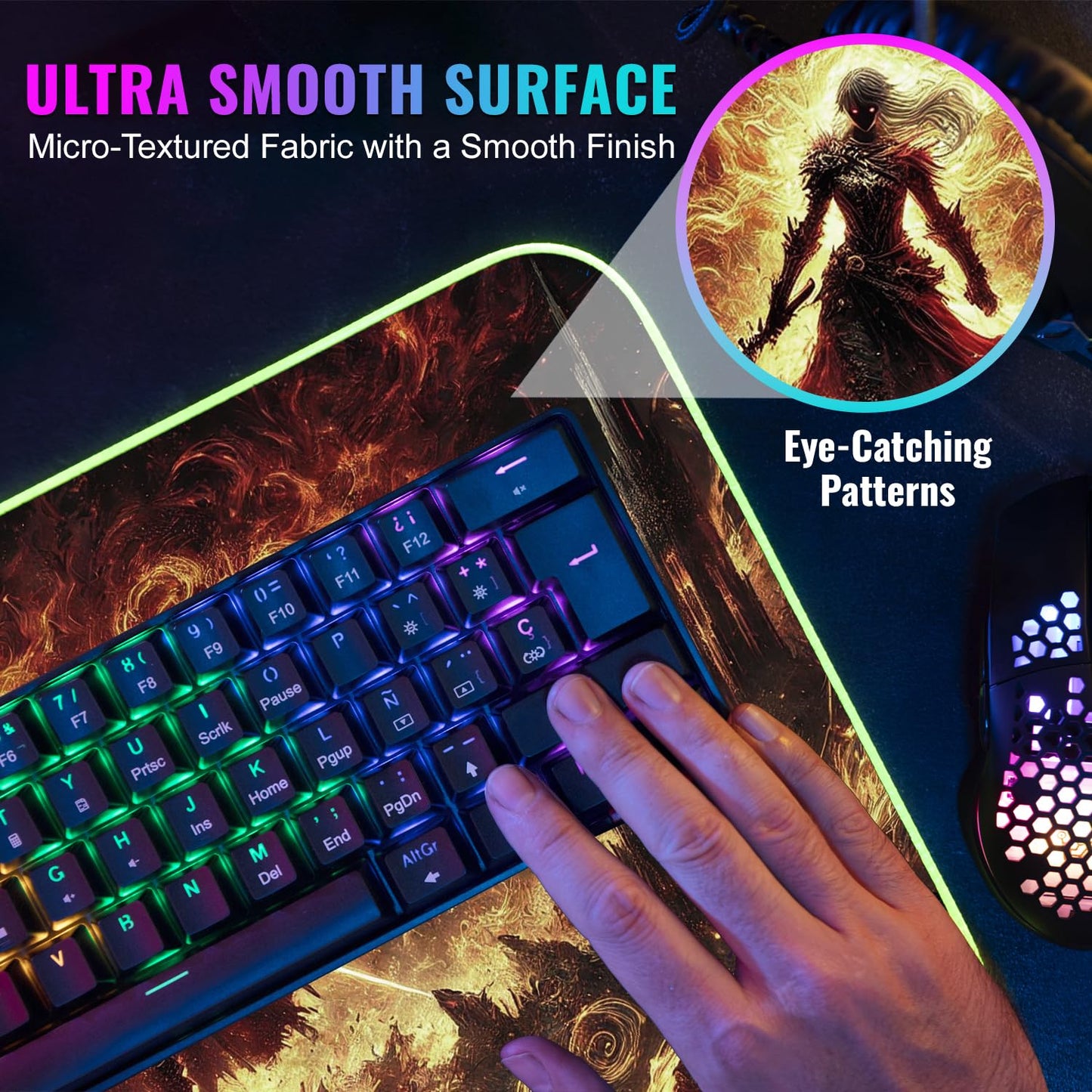Nexus Elite Gaming Mouse Pad - Desk Mat Gaming Mouse Pad , Medium Extra Large Extended Big Long Huge XL XXL and XXXL RGB LED Light Mousepad For a Computer , PC Mats Mousepads Hellfire Crusader