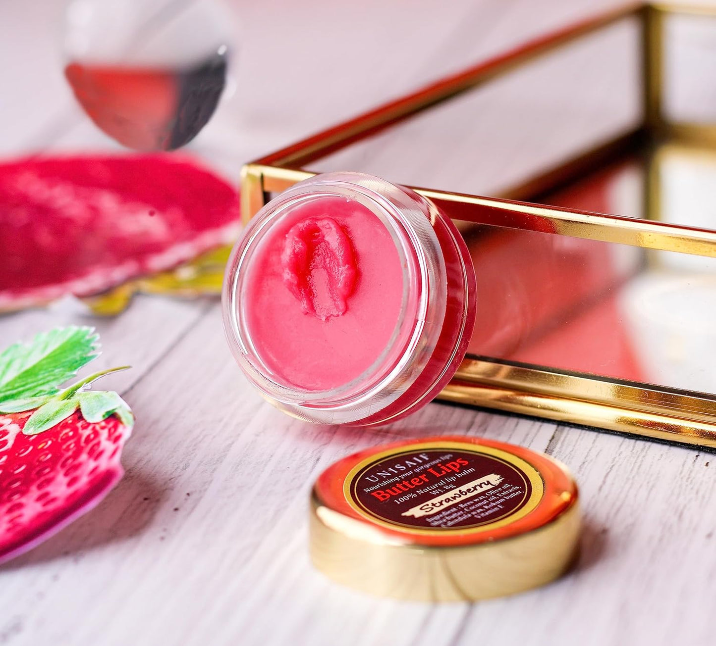 Strawberry Lip Balm - Vegan Lip Balm Lip Brightening for Dark Lips | Best Lip Balm | Moisturizing Lip Balm | Best Lip Moisturizer for Very Dry Lips | Lip Balm Organic (0.28Fl oz 8g)