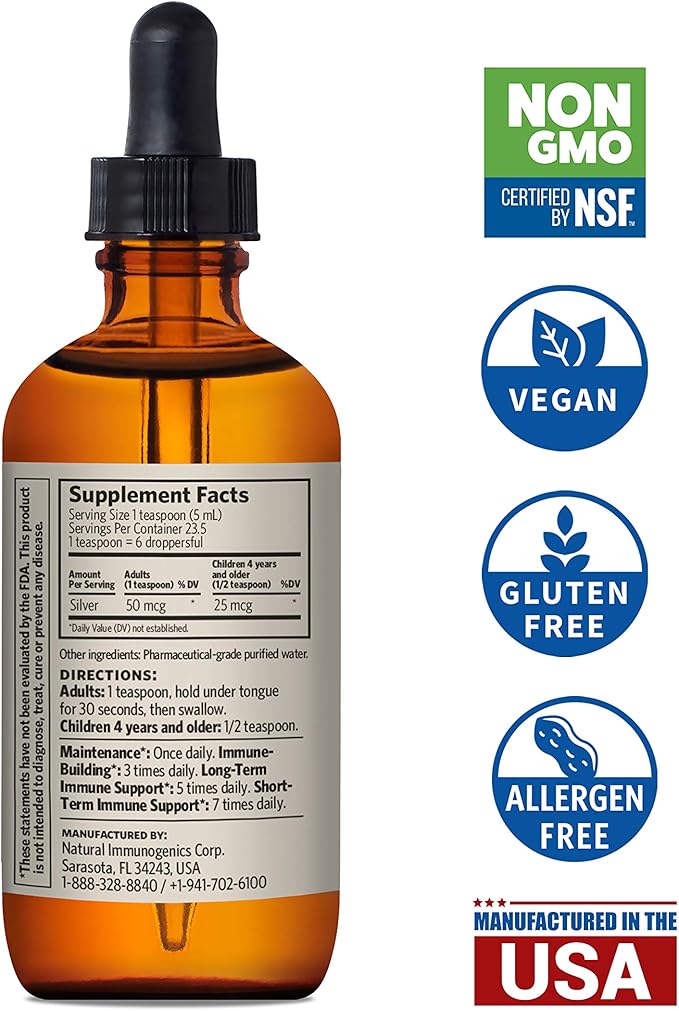 Sovereign Silver Bio-Active Silver Hydrosol for Immune Support - Colloidal Silver - 10 ppm, 4oz (118mL) - Dropper