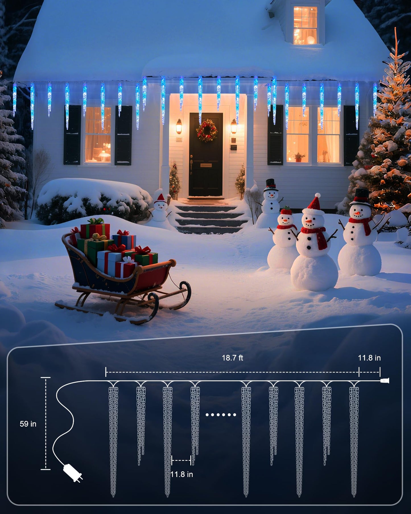 Minetom Icicle Lights Outdoor, 100 LED Twinkling Lights, 20 Tubes, Waterproof, Blue and White