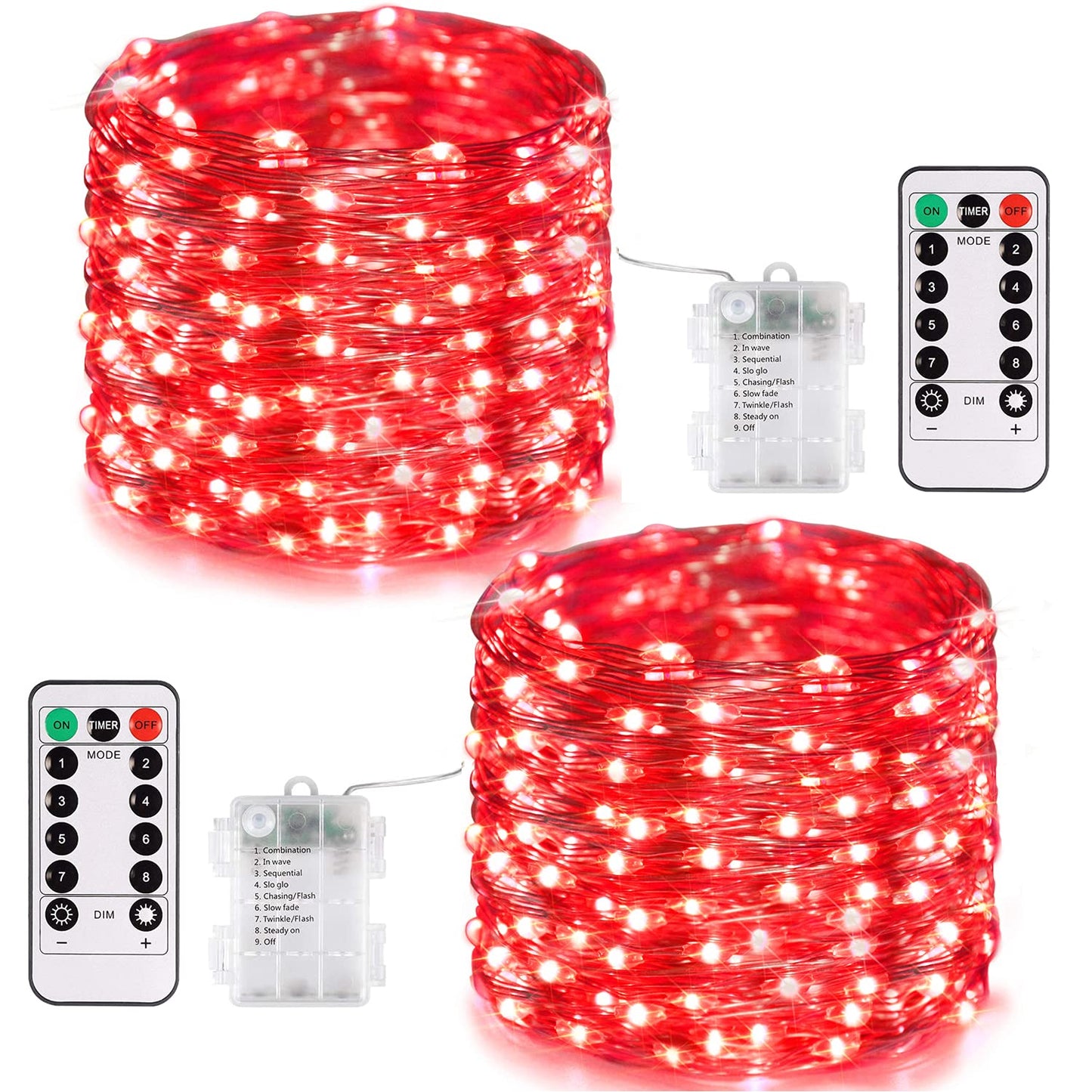 JMEXSUSS 200 LED Fairy Lights, 66ft Battery Operated String Lights, 8 Modes, Red Copper for Valentine Decorations