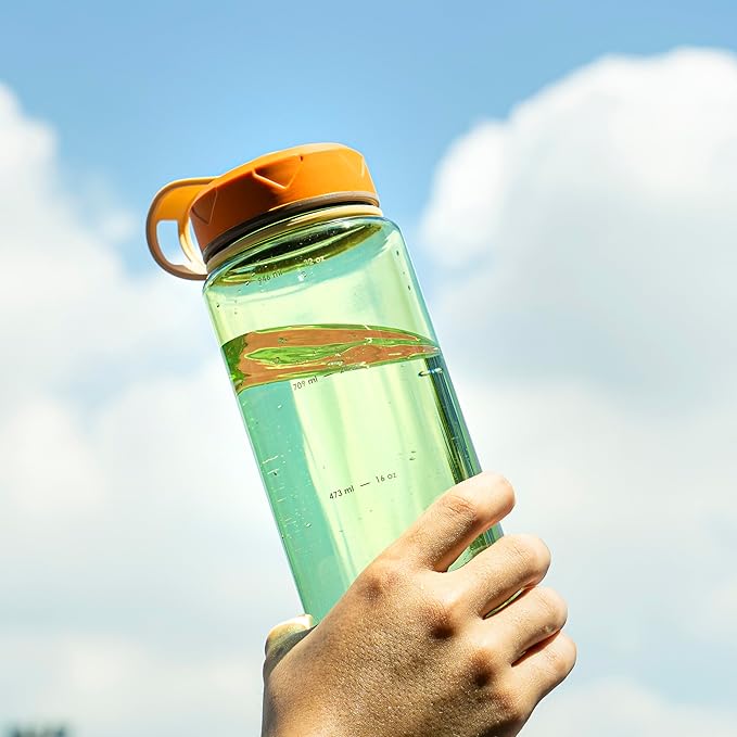 bzyoo HydroPop 36oz Water Bottle w/Strap - Leak-Proof, Hydration Intake Tracking Measurement, Wide Mouth for Ice. Perfect for Gym, Travel, Outdoor - Color Green