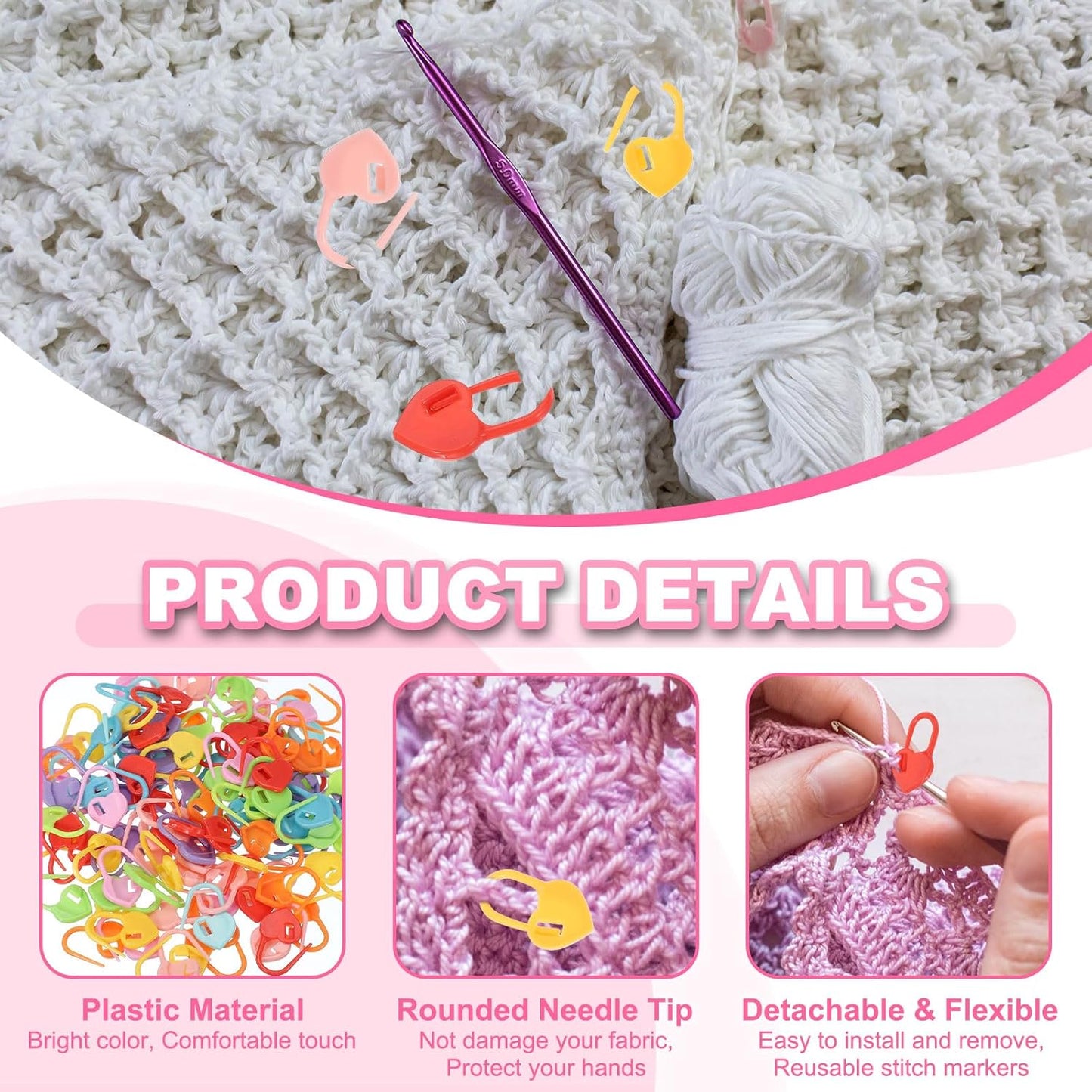 uxcell 400pcs Stitch Markers for Crocheting, Heart Shaped Crochet Marker Needle Clip Counter for Knitting Clothing Tag DIY Craft,Light Purple