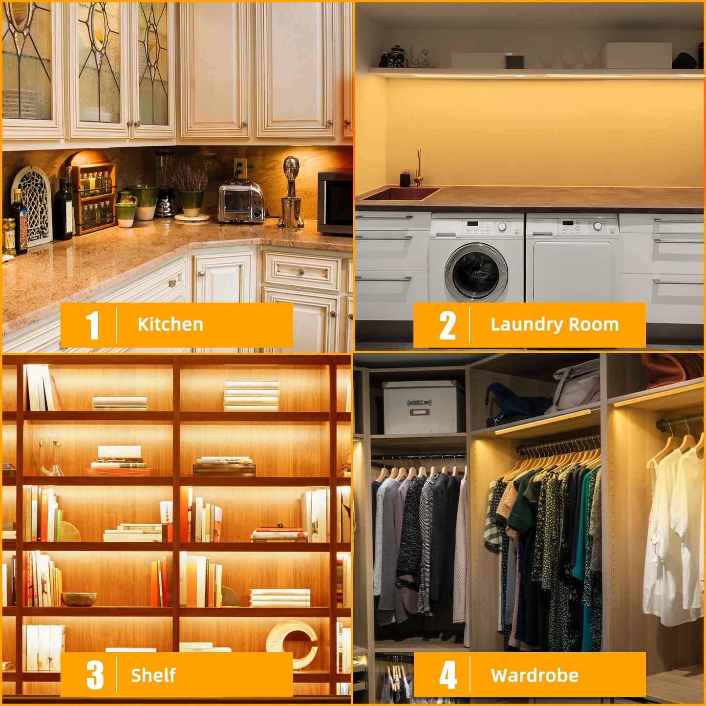 JUSJUBR LED Under Cabinet Lights, 6PCS 12 Inch, Warm White 3000K, Dimmable, Aluminum with Memory Function