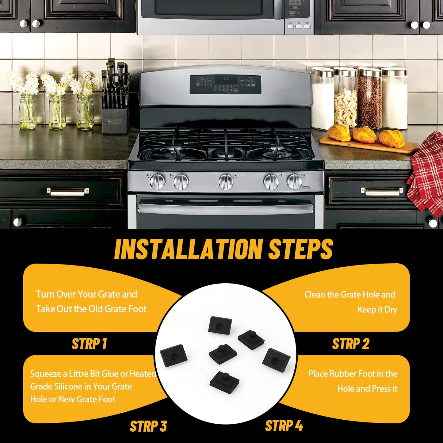 826885 Stove Grate Rubber Feet Replacement for Wolf CG Series Gas Cooktop Range Burner Grate Pad Rubber Support Bumpers Parts, Fit for Wolf Cooktop CG304T/S CG304P/S CG365P/S CG365T/S (6 Pack)