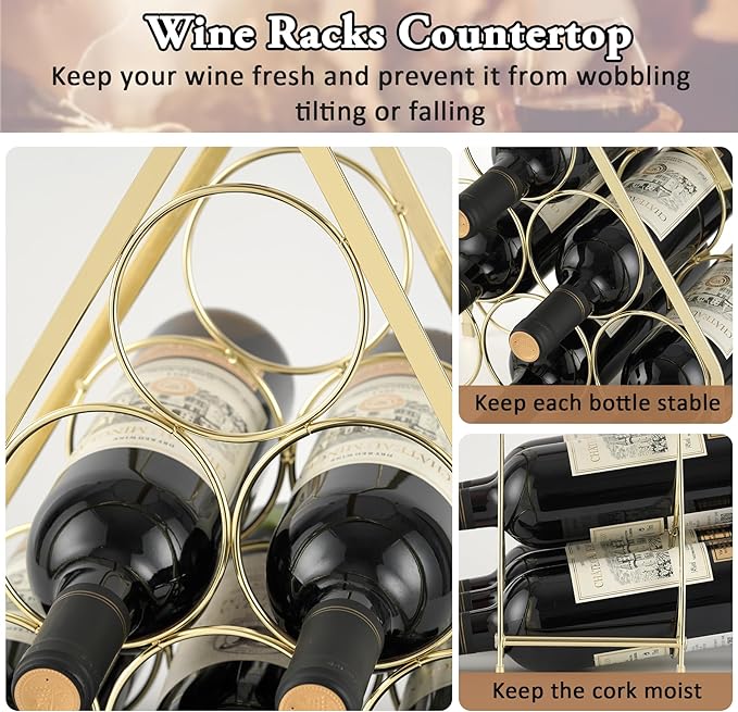 Countertop Wine Rack, 6 Bottle Wine Holder Wine Racks Countertop, Small Tabletop Wine Rack Shelf Metal Wine Storage, Gold Wine Rack Wine Organizer for Inside Cabinet Pantry Bar