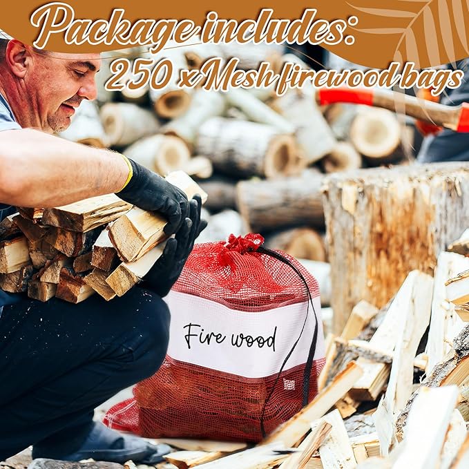 250 Pcs Onion Bags Reusable Mesh Produce Storage with Drawstring Firewood Bags Onion Potato Storage Sacks for Garden Vegetable Fruit Produce Packaging Supplies (22 x 24 Inch)