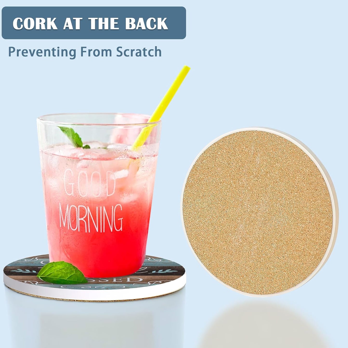Coasters for Drinks,Set of 4 Absorbent Coasters,Thankful Grateful Blessed Ceramic Coasters with Cork Base,Cup Coaster for Coffee Table Protection,Gifts for Housewarming Birthday