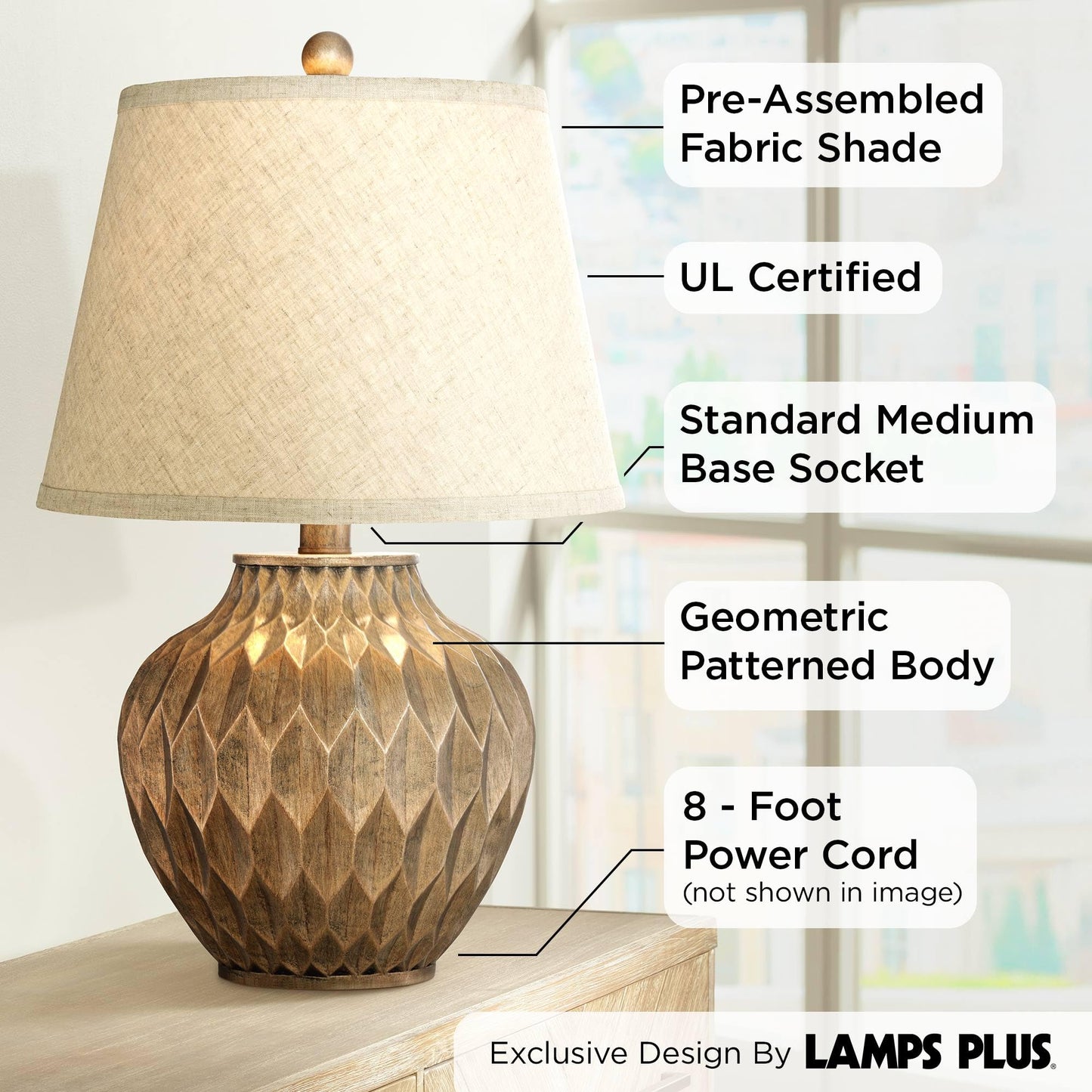 360 Lighting Buckhead Modern Accent Table Lamp 22 High Bronze Resin Urn With Tapered Fabric Shade For Bedroom Living Room Office