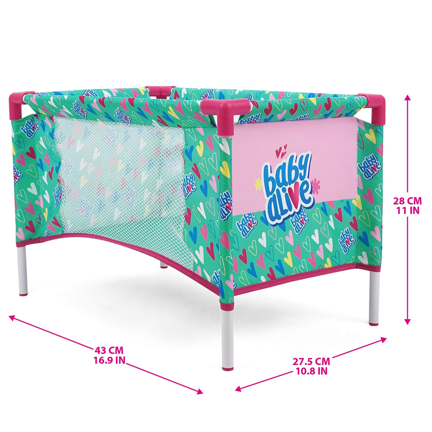 Baby Alive: at Home Set - 7pcs - Green, Pink, Hearts - Play Yard, Highchair, Feeding Accessories, Playset for Dolls Up to 18", Kids Toy, Ages 3+