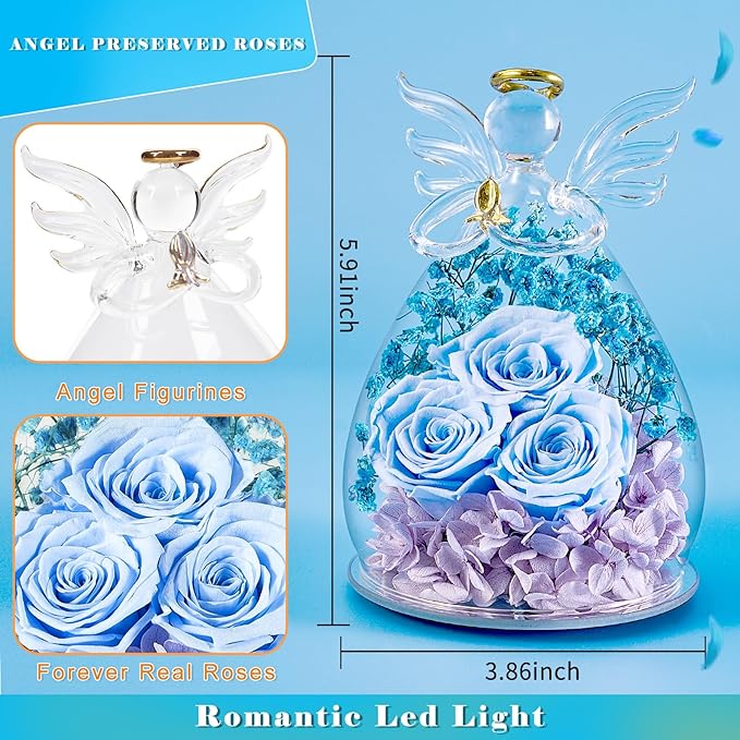 Beferr Valentines Day Rose Gifts for Her Women Mom Gifts for Birthday, Fresh Flowers for Delivery Forever Preserved Rose in Glass Angel Figurine, for Grandma Wife Daughter Girlfriend