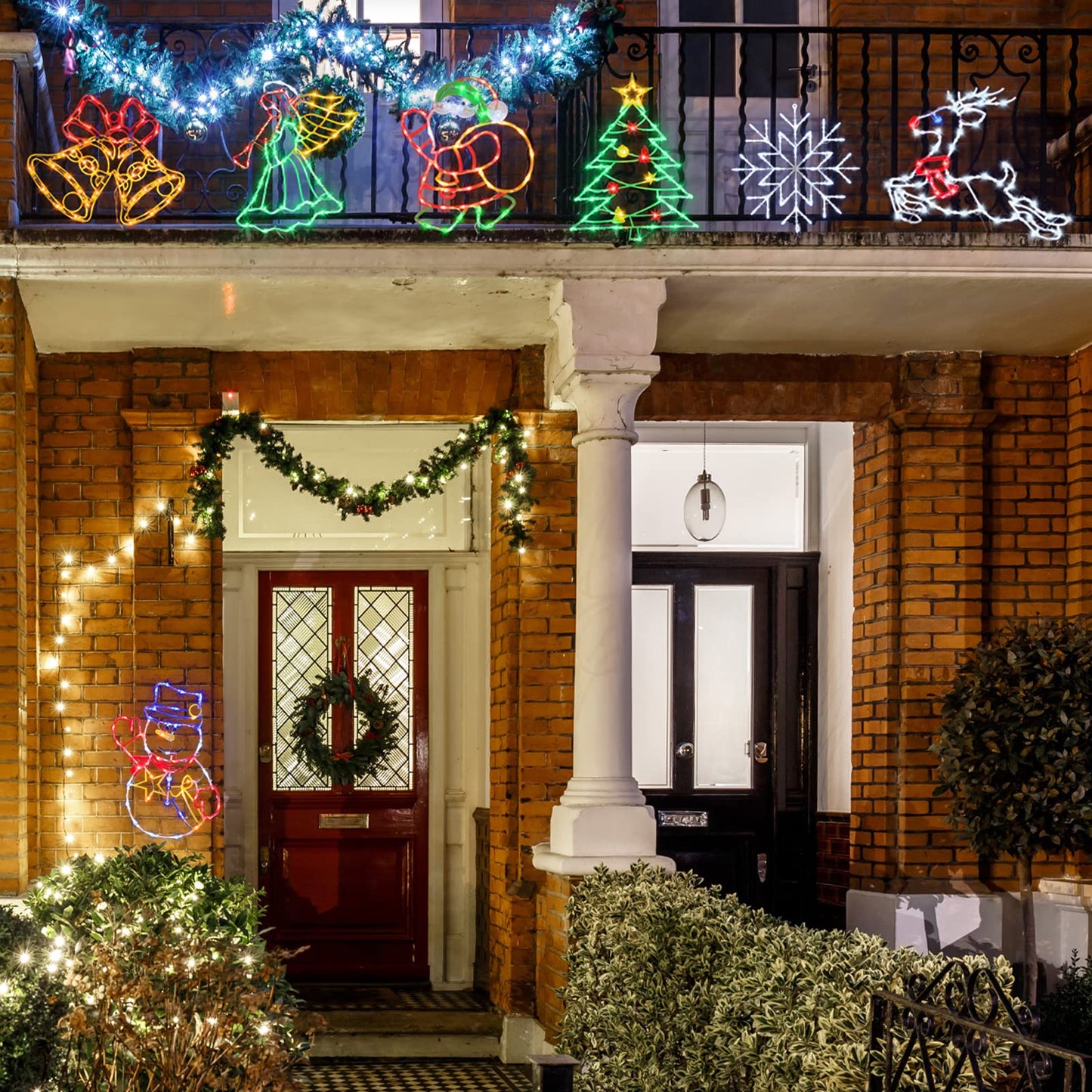 Trwymz Christmas Decorations - 16 Christmas Window Silhouette Lights - 4 Pack Colour Lighted Bell & Snowflake & Reindeer & Christmas Tree For Holiday Indoor And Outdoor Wall Door Window Decorate