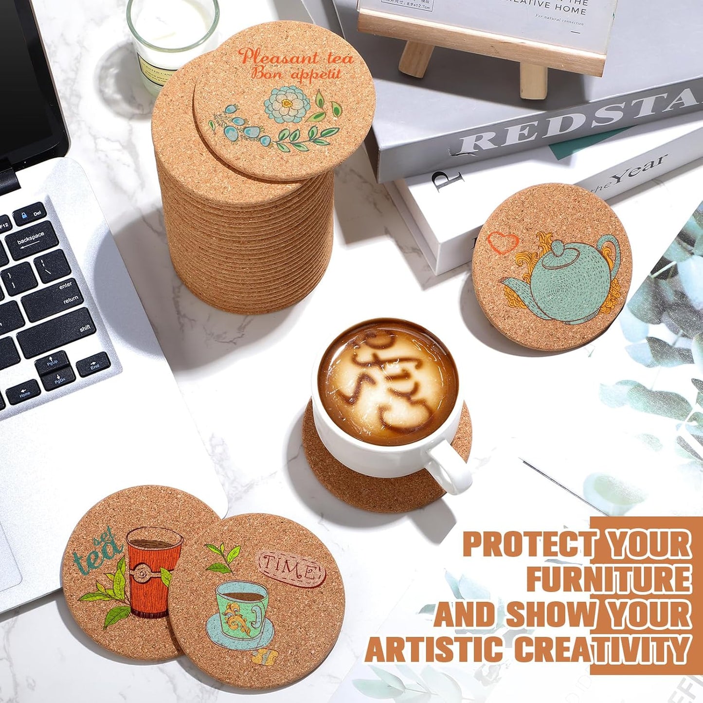 Lallisa 50 Pcs Cork Coasters for Drinks, Thick Absorbent Cork Coasters Bulk, Heat Resistant Plain Cup Mats for Gifts Reusable Circles Cup Pad for Wine Glass, Coffee Mug Crafts